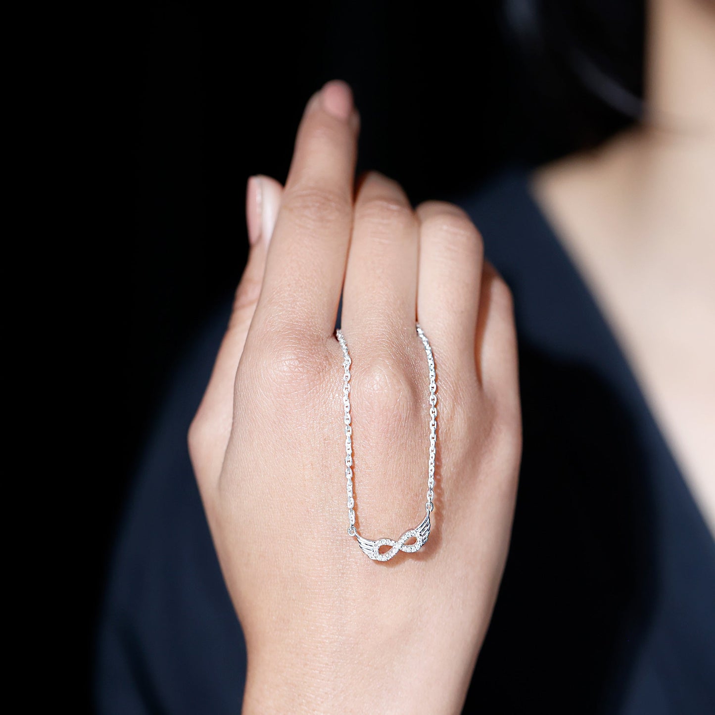 Sideways Pave Set Lab Grown Diamond Angel Wing Necklace
