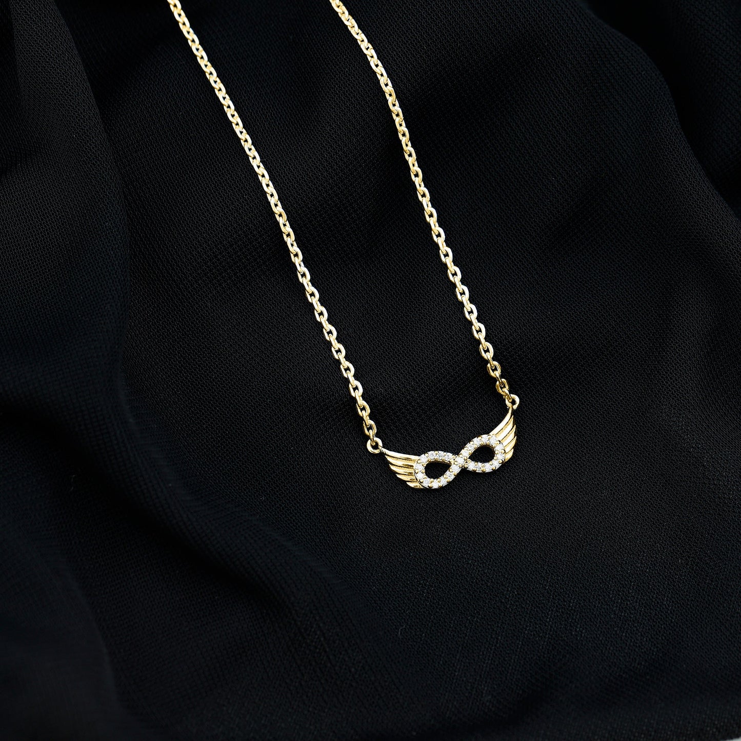 Sideways Pave Set Lab Grown Diamond Angel Wing Necklace