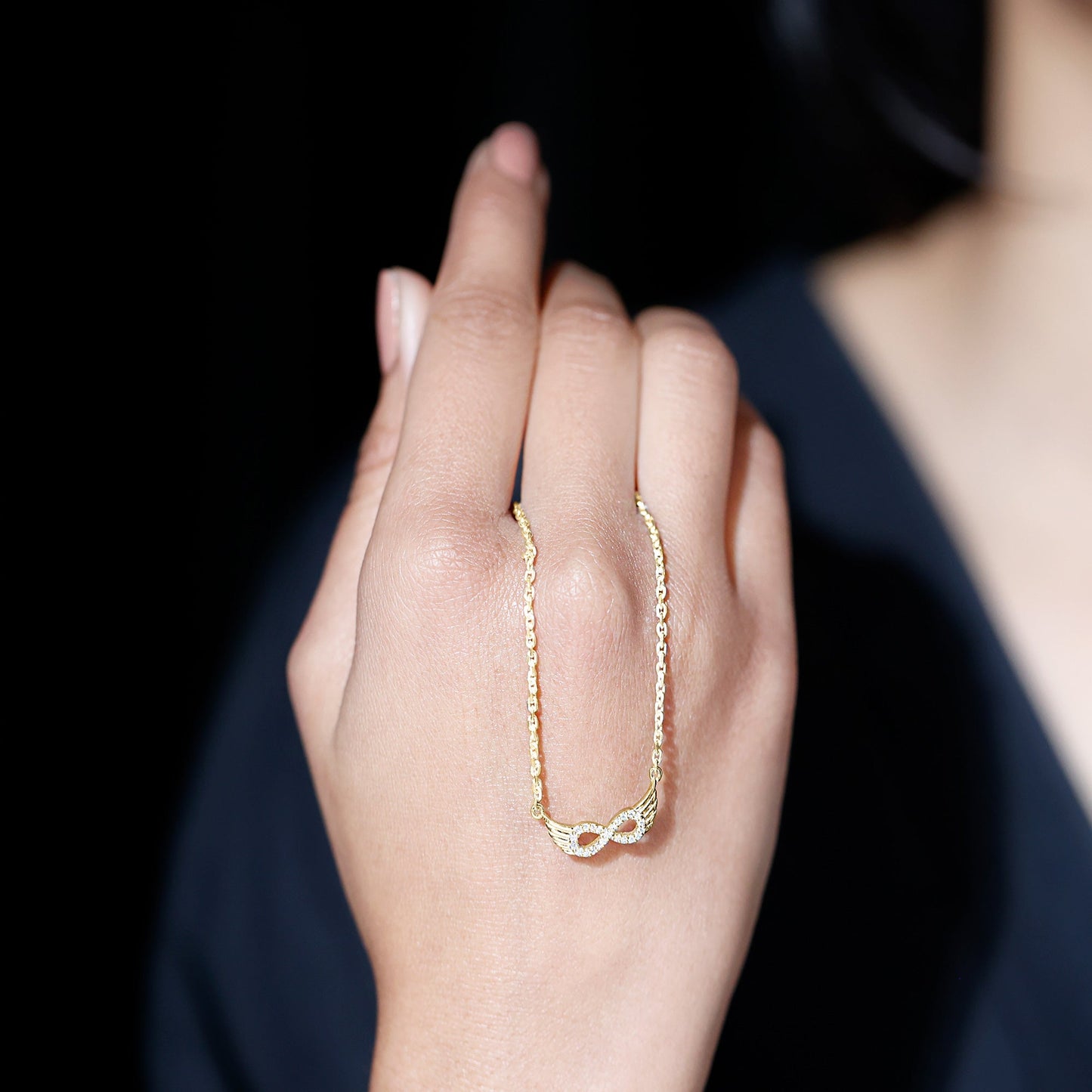 Sideways Pave Set Lab Grown Diamond Angel Wing Necklace