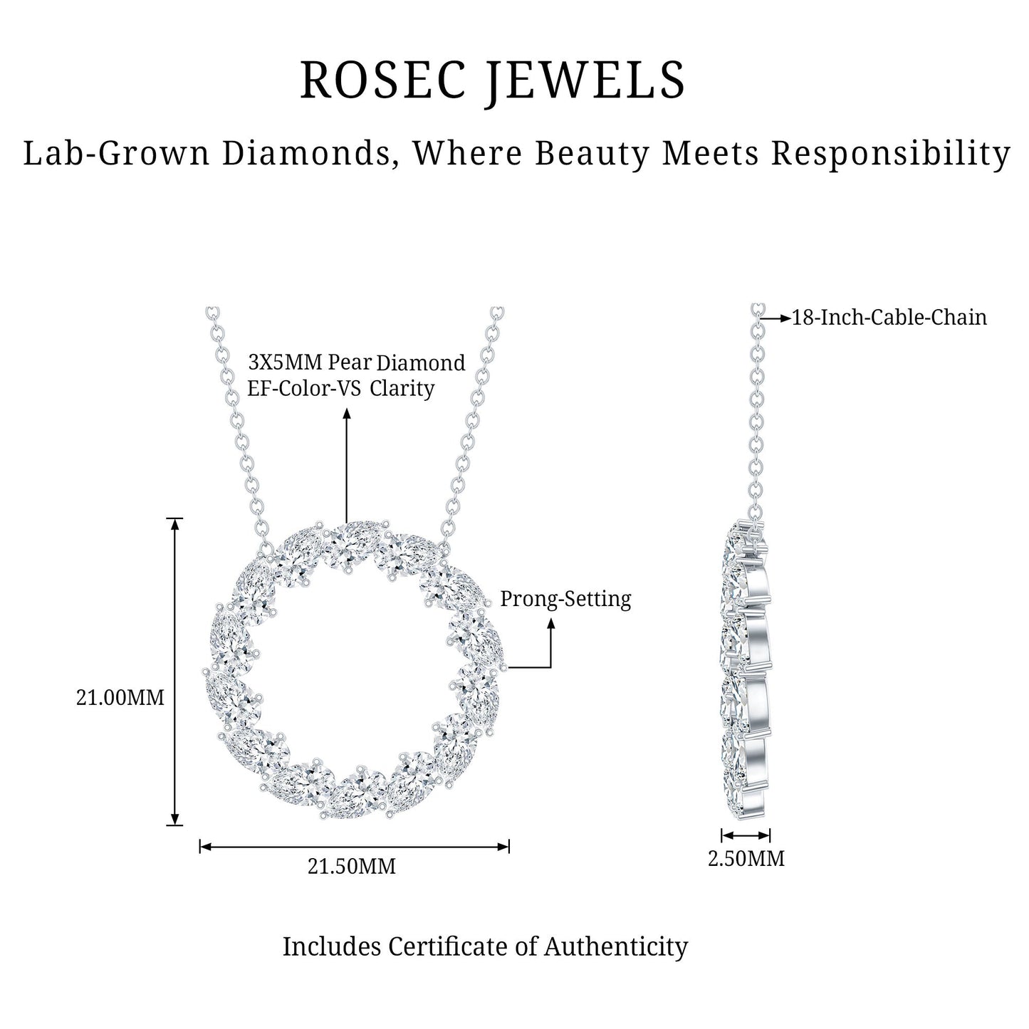 Certified Lab Pear Diamond Eternity Circle Necklace