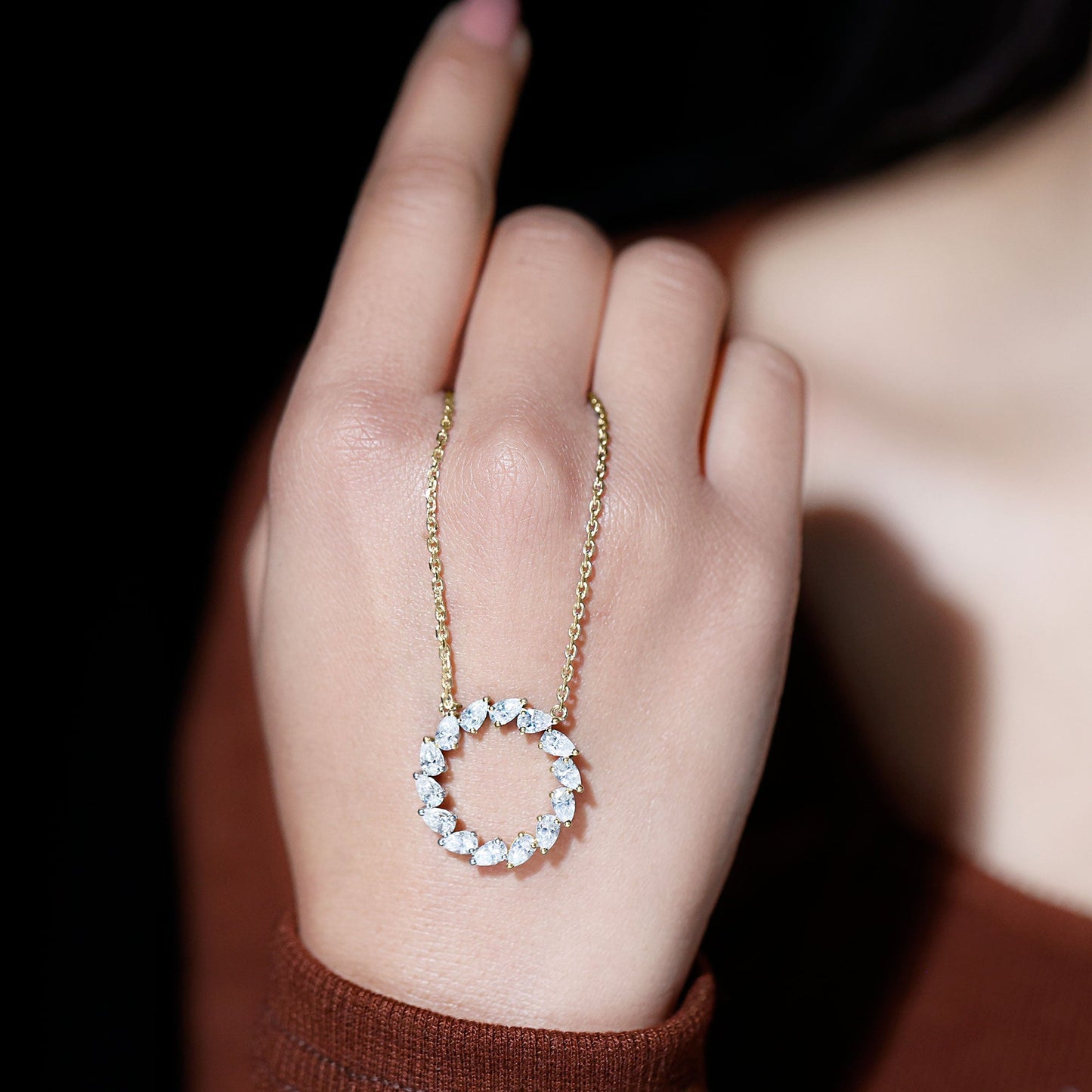 Certified Lab Pear Diamond Eternity Circle Necklace