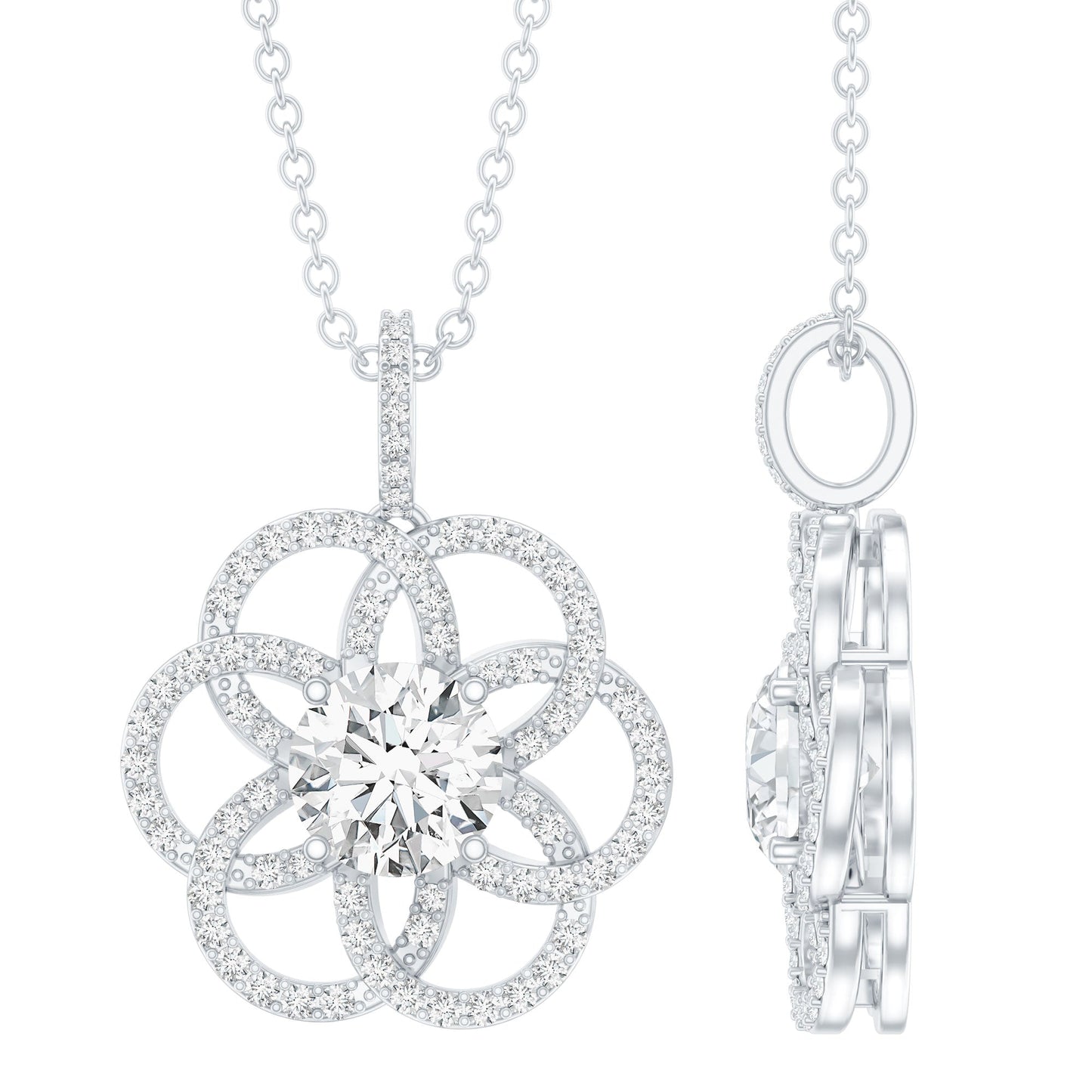 0.9 Carat Round Lab Diamond Flower Bridal Necklace