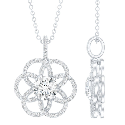 0.9 Carat Round Lab Diamond Flower Bridal Necklace
