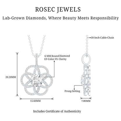 0.9 Carat Round Lab Diamond Flower Bridal Necklace