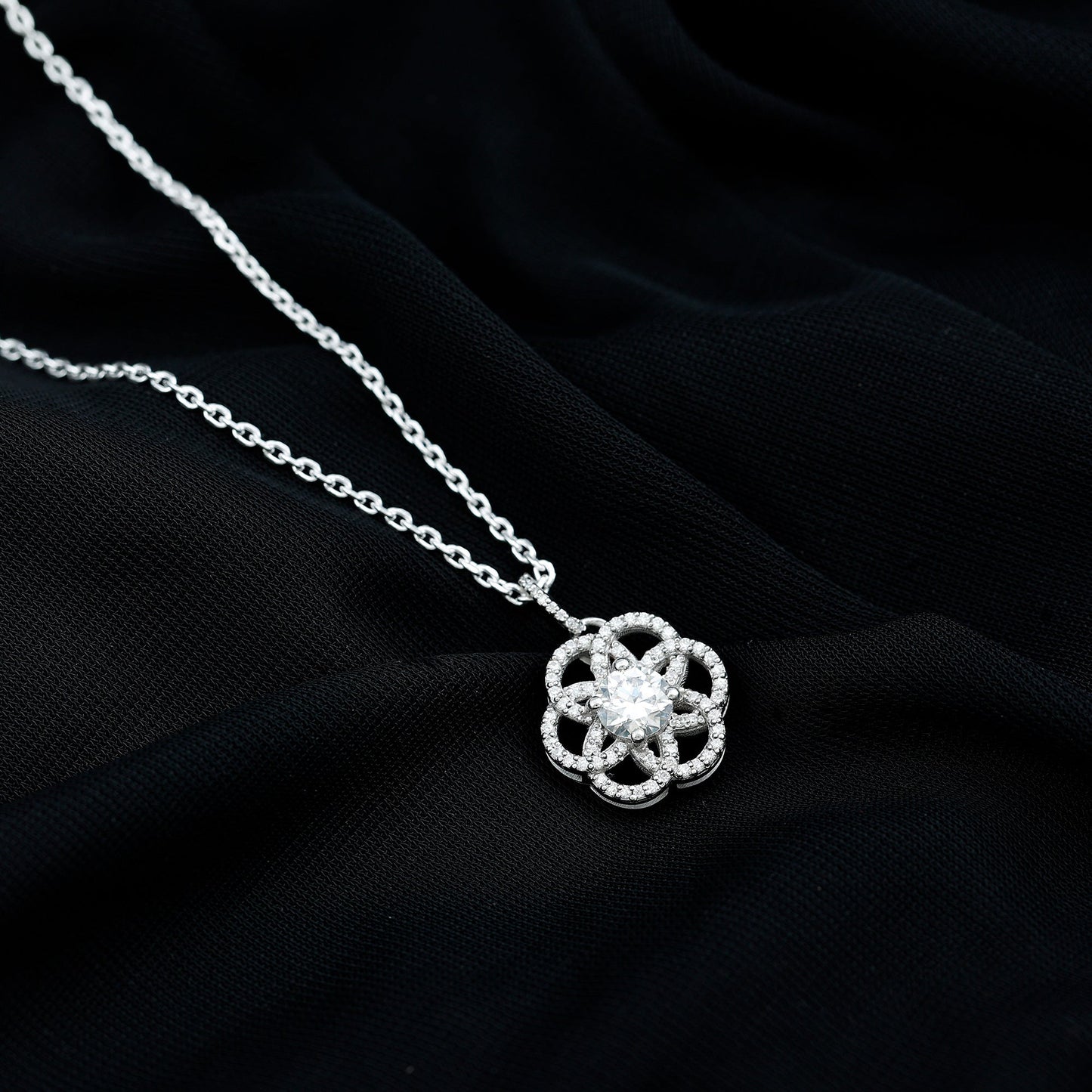 0.9 Carat Round Lab Diamond Flower Bridal Necklace