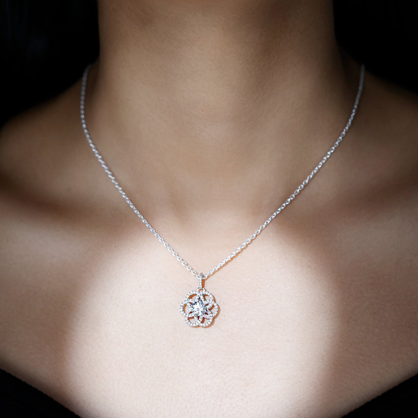 0.9 Carat Round Lab Diamond Flower Bridal Necklace