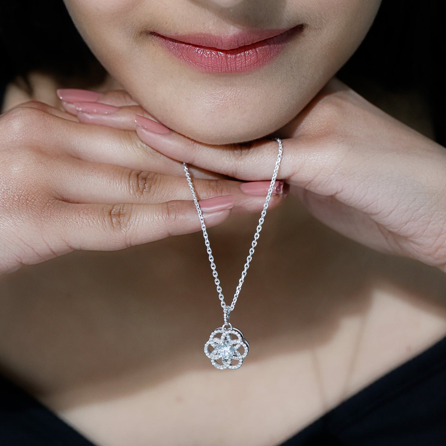 0.9 Carat Round Lab Diamond Flower Bridal Necklace