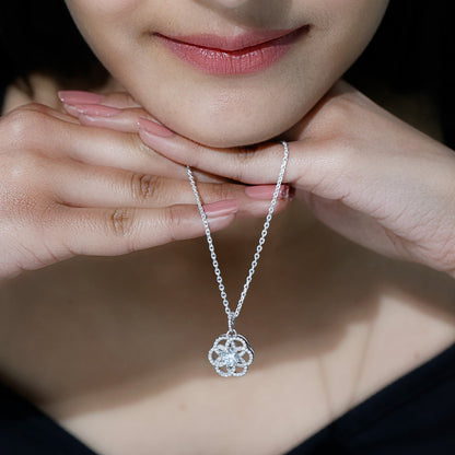 0.9 Carat Round Lab Diamond Flower Bridal Necklace