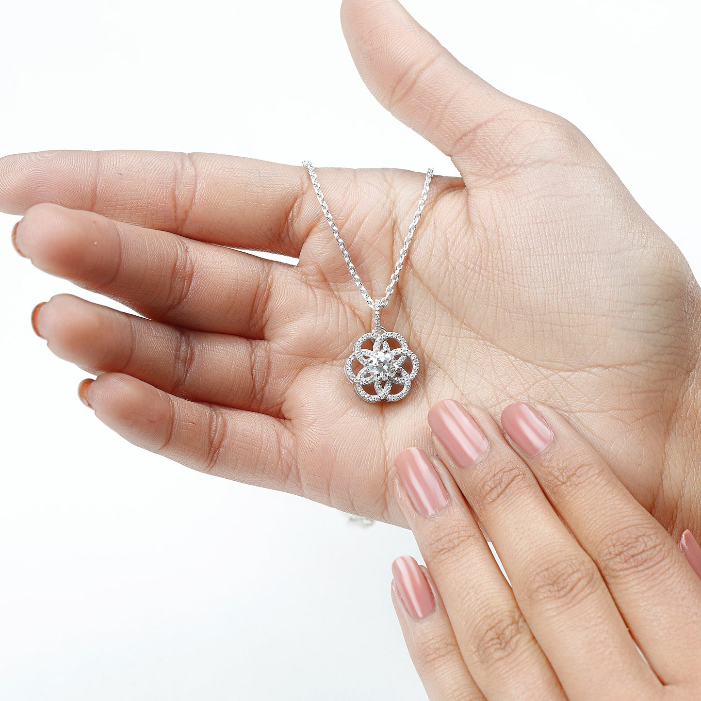 0.9 Carat Round Lab Diamond Flower Bridal Necklace