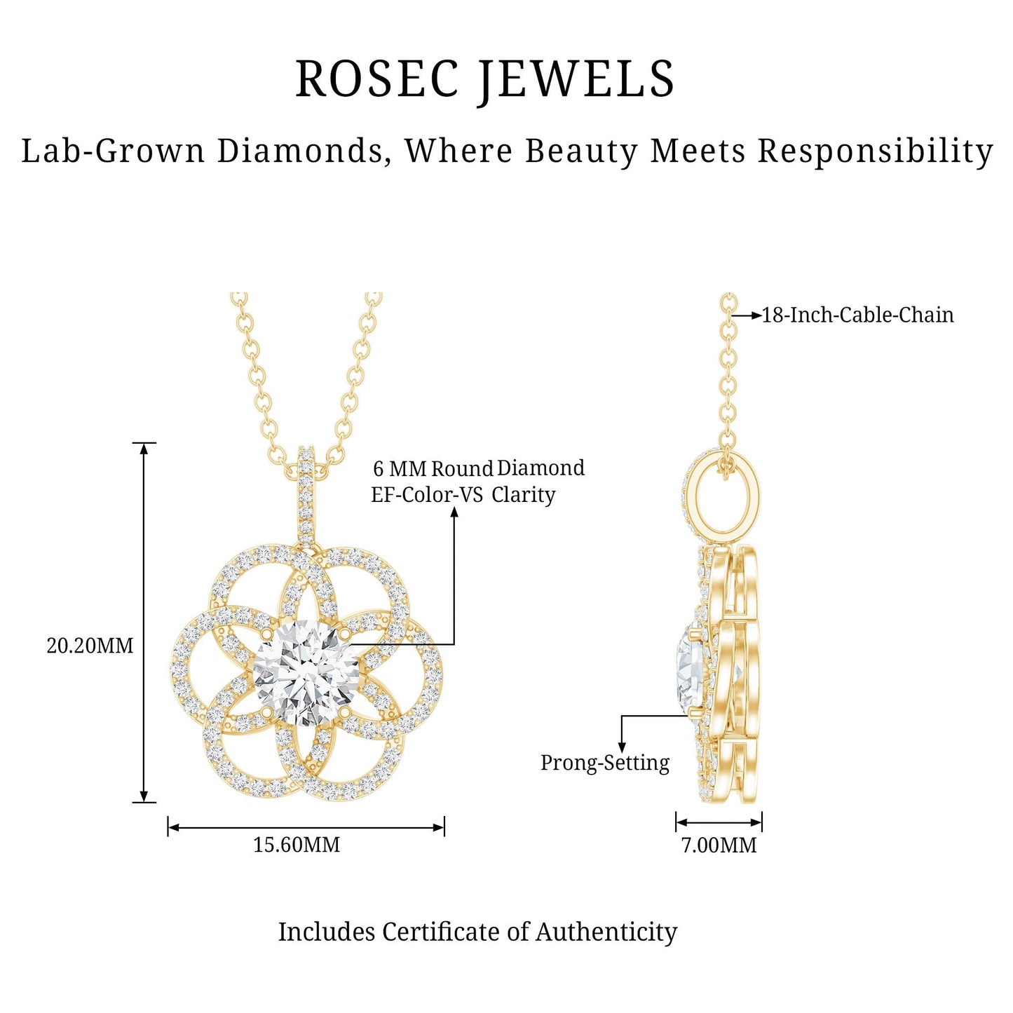 0.9 Carat Round Lab Diamond Flower Bridal Necklace