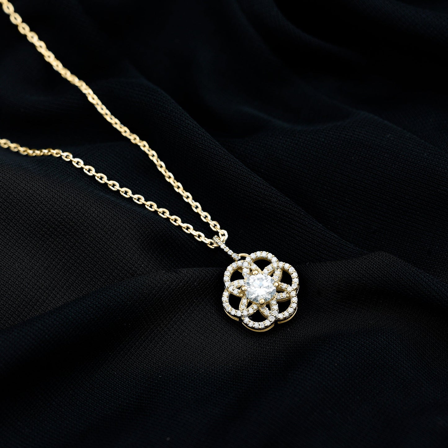 0.9 Carat Round Lab Diamond Flower Bridal Necklace