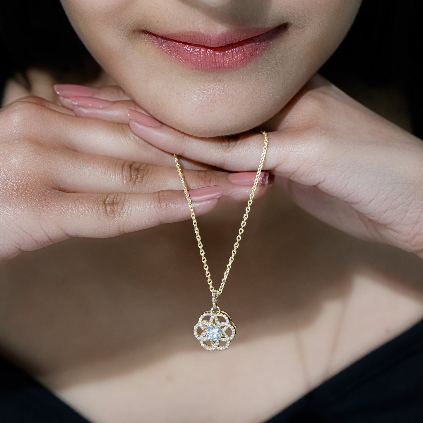 0.9 Carat Round Lab Diamond Flower Bridal Necklace