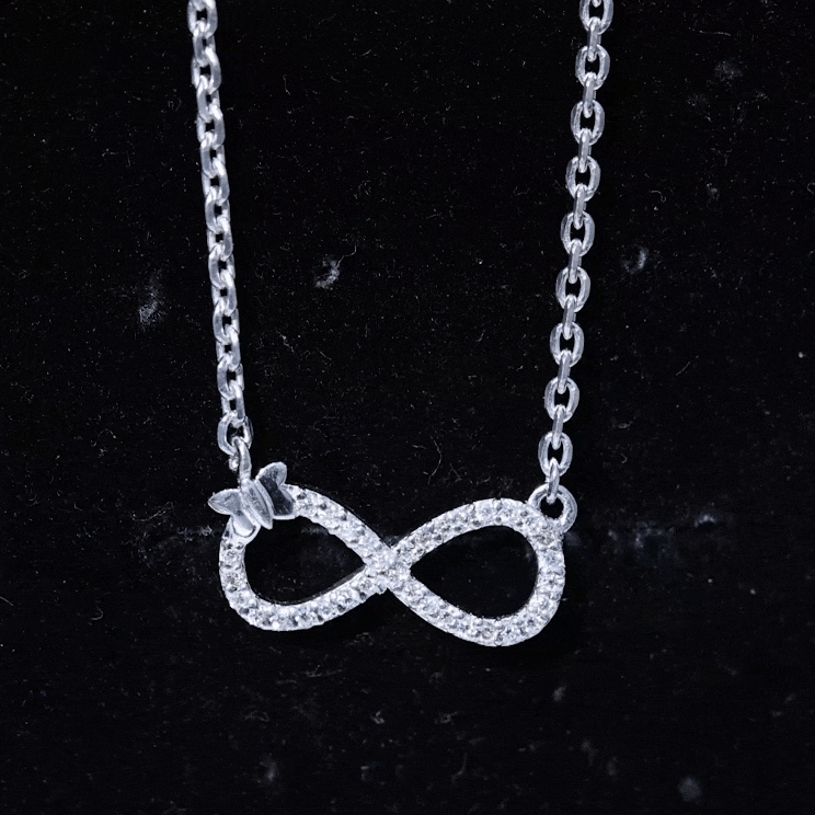 Lab Pave Set Diamond Sideways Infinity Butterfly Necklace