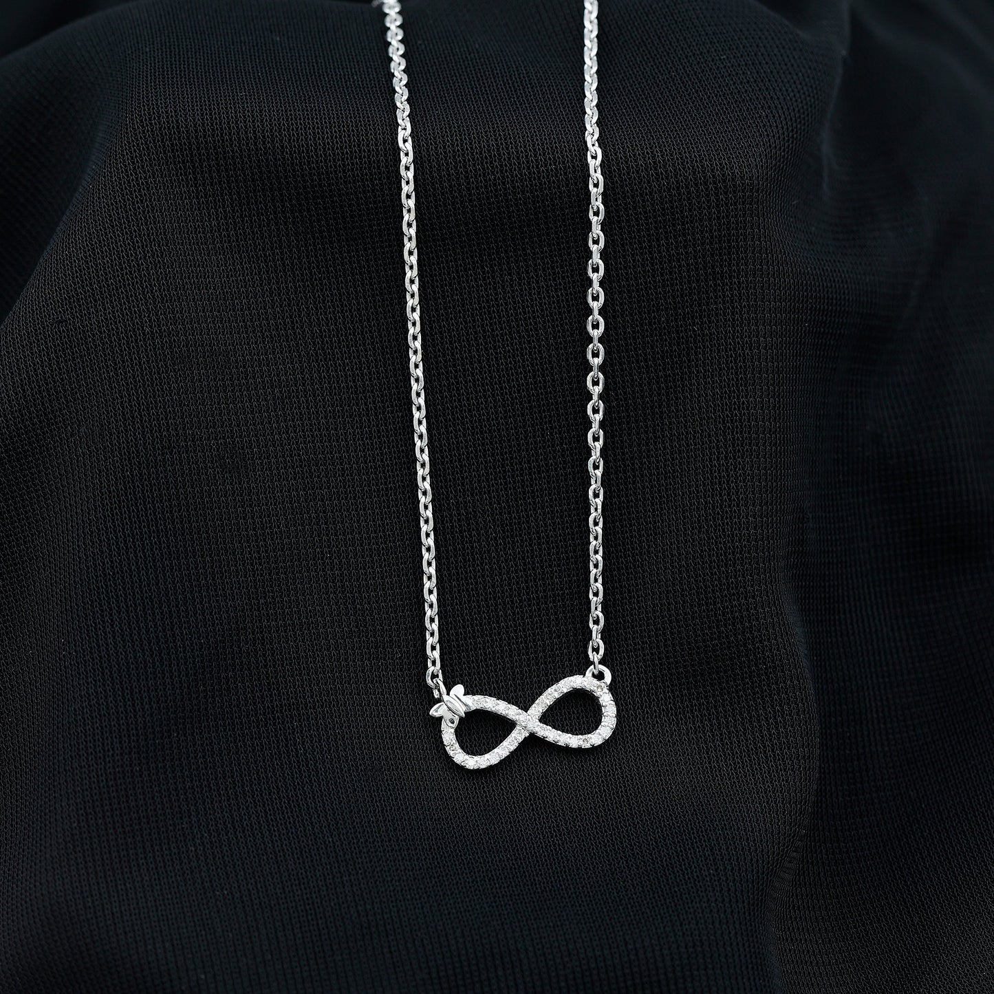 Lab Pave Set Diamond Sideways Infinity Butterfly Necklace
