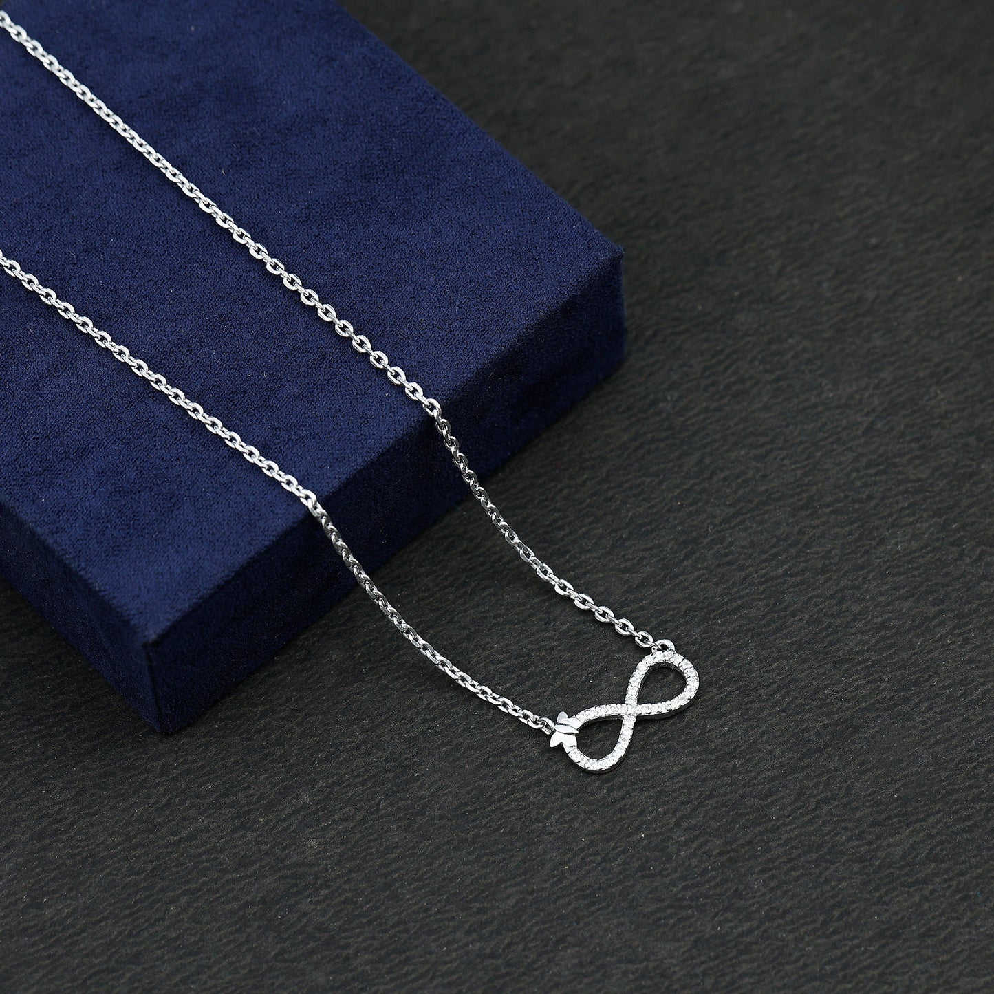 Lab Pave Set Diamond Sideways Infinity Butterfly Necklace