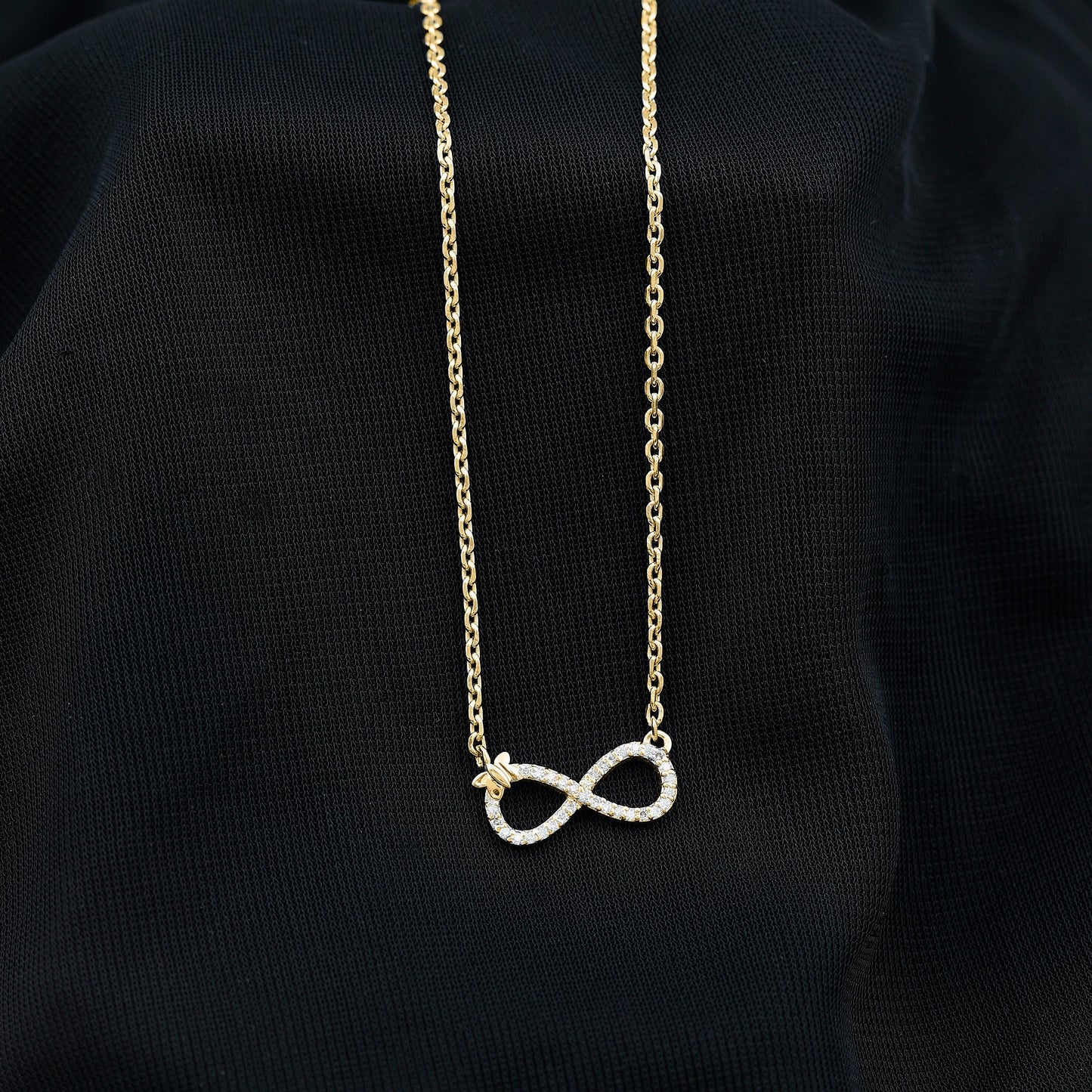 Lab Pave Set Diamond Sideways Infinity Butterfly Necklace