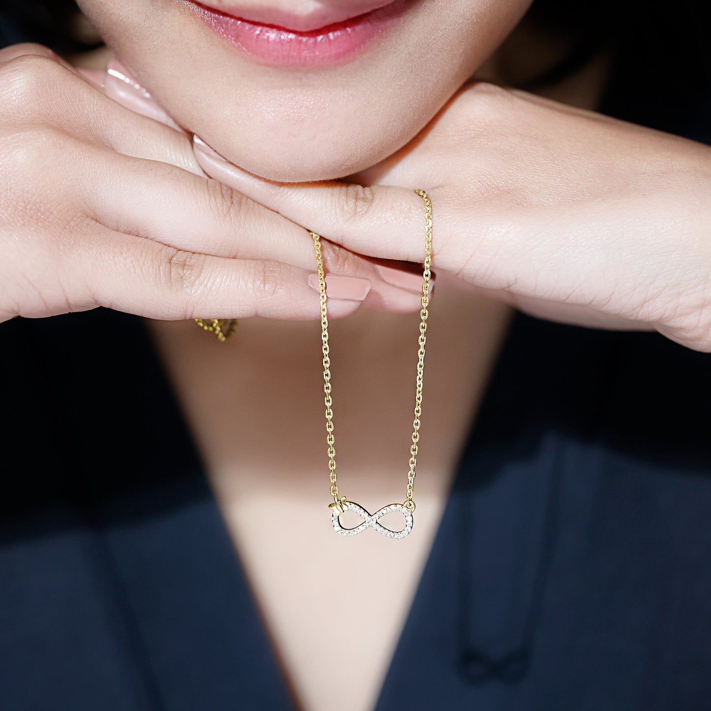 Lab Pave Set Diamond Sideways Infinity Butterfly Necklace