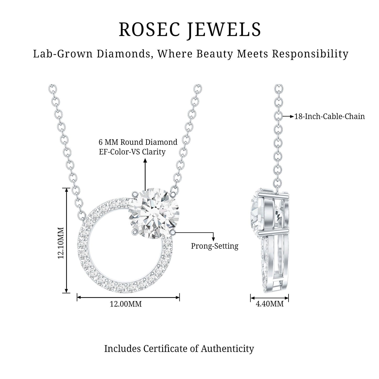 Certified Lab 0.9 Carat Diamond Circle Of Life Necklace