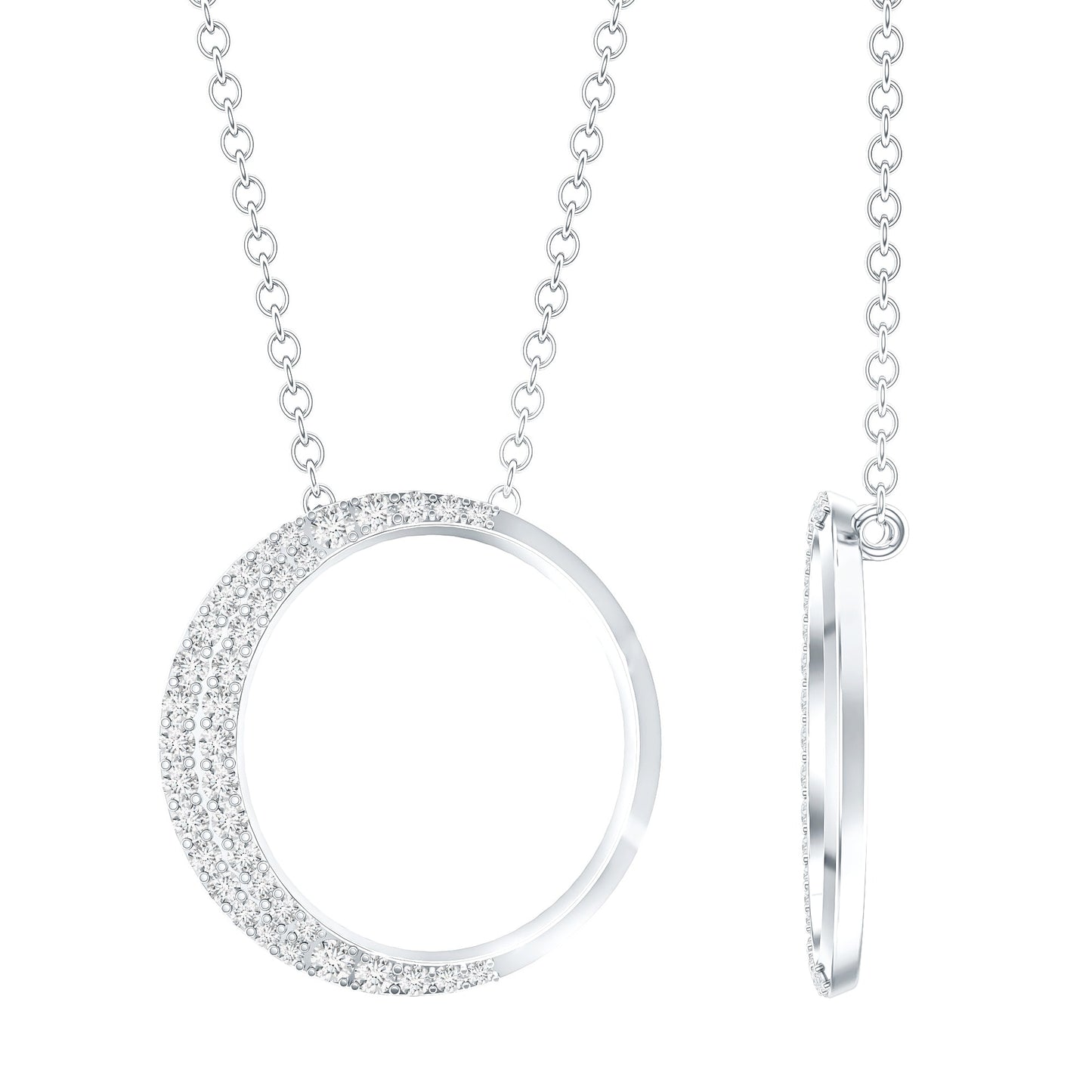 Pave Set Lab Grown Diamond Open Circle Pendant Necklace