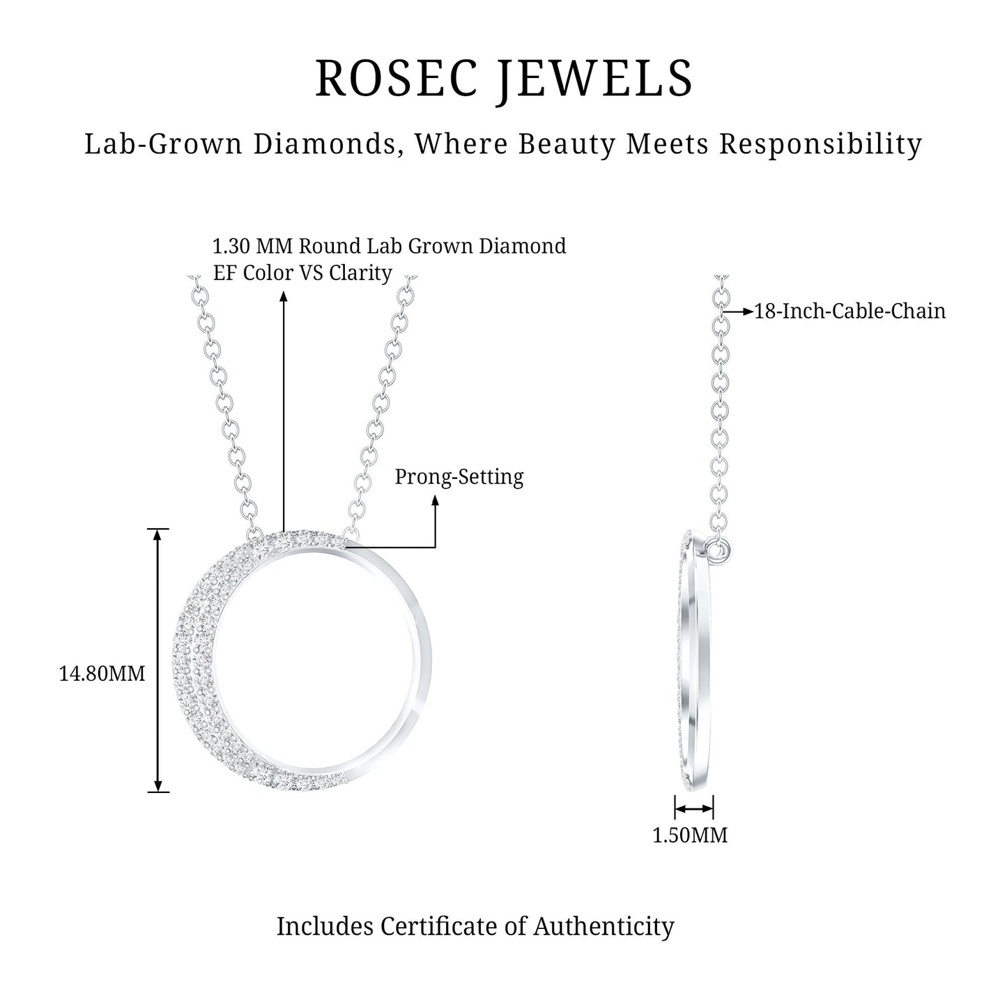 Pave Set Lab Grown Diamond Open Circle Pendant Necklace