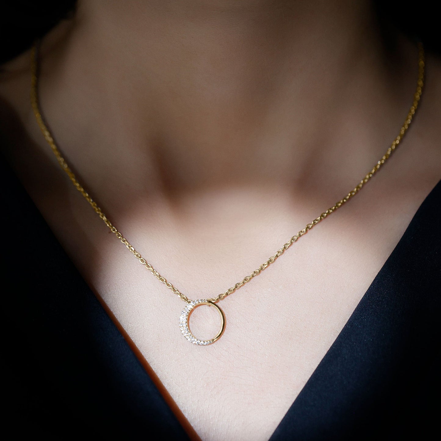Pave Set Lab Grown Diamond Open Circle Pendant Necklace