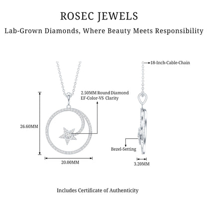 Certified Lab Grown Diamond Open Circle Necklace With Star