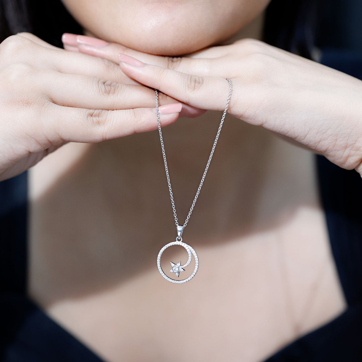 Certified Lab Grown Diamond Open Circle Necklace With Star
