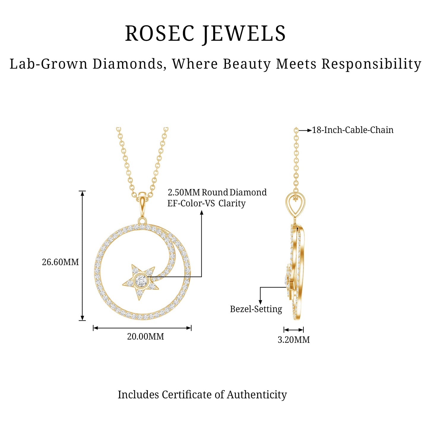 Certified Lab Grown Diamond Open Circle Necklace With Star