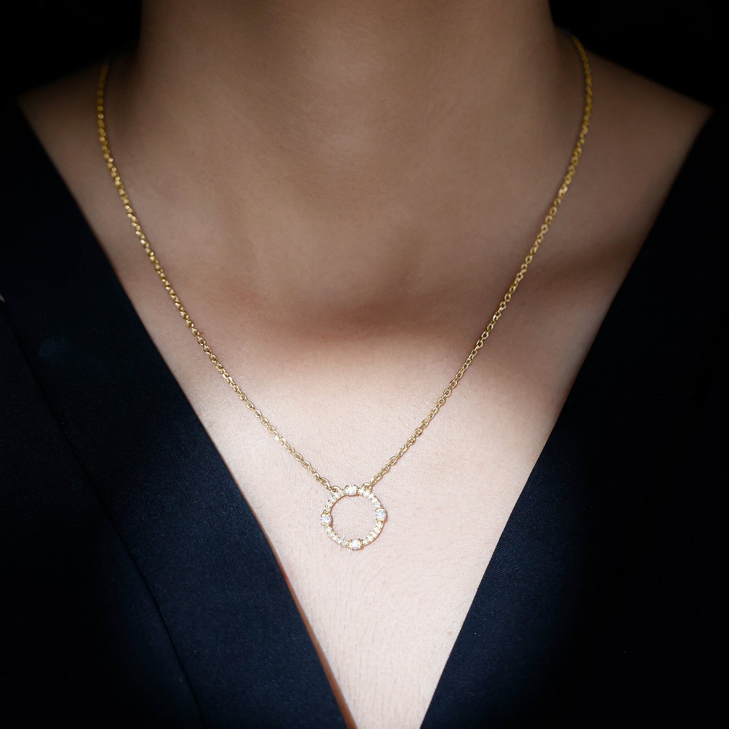 Certified Lab Grown Diamond Half Bezel Set Open Circle Necklace