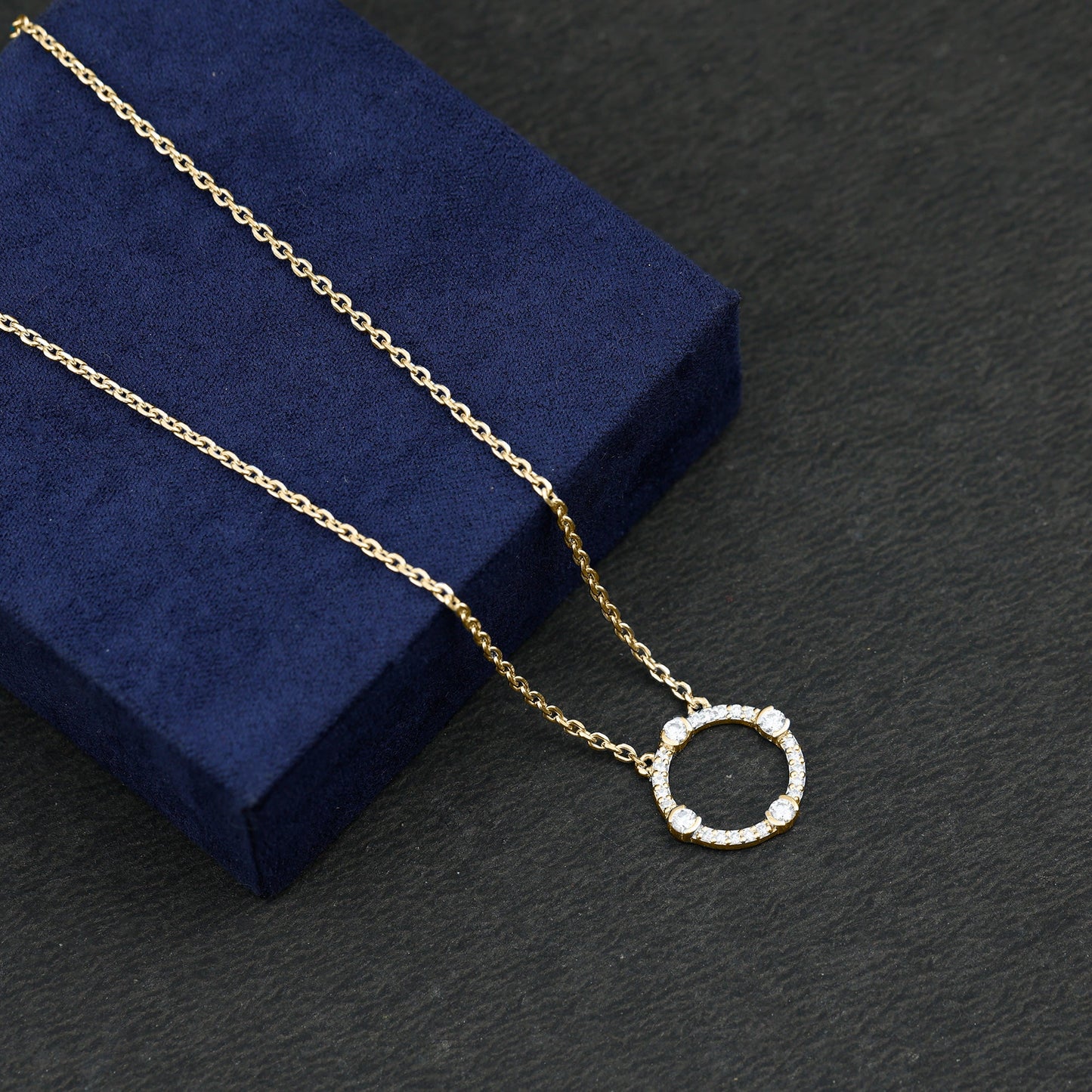 Certified Lab Grown Diamond Half Bezel Set Open Circle Necklace