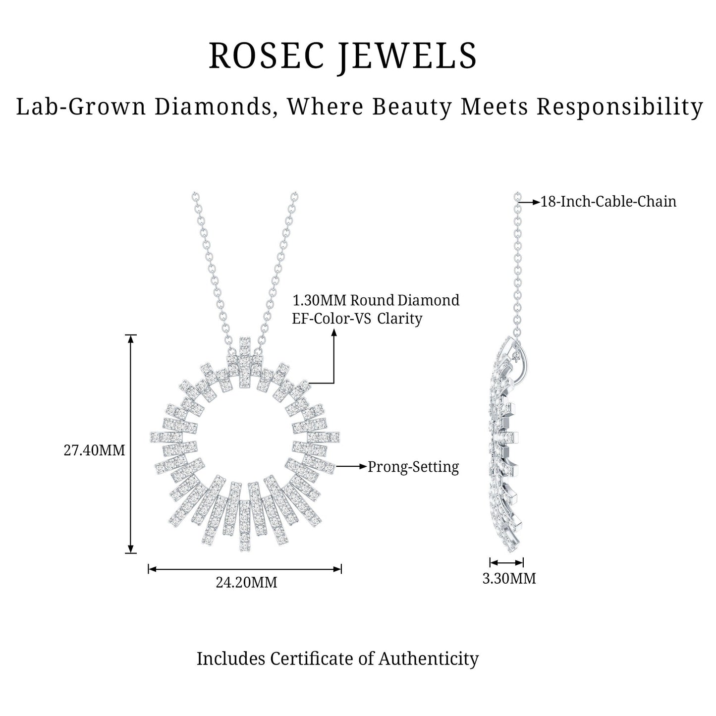 Certified Pave Set Lab Grown Diamond Eternity Necklace