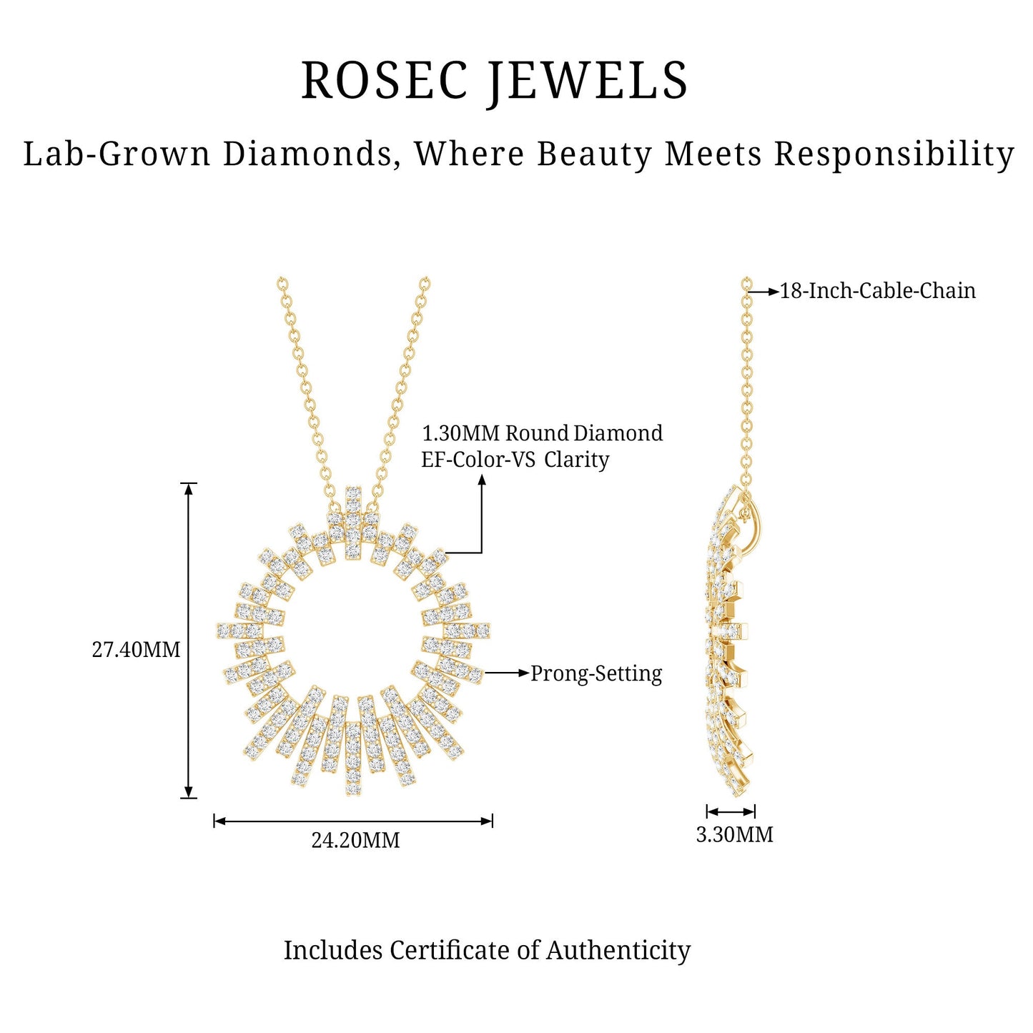 Certified Pave Set Lab Grown Diamond Eternity Necklace