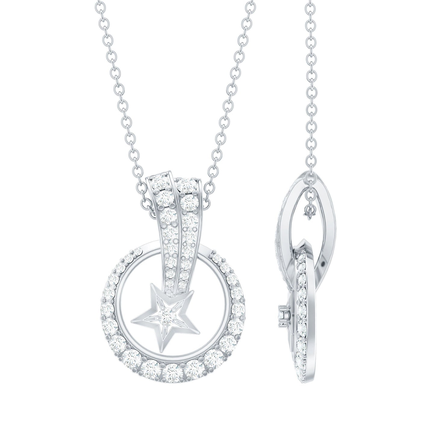 Lab Grown Diamond Star Circle Necklace With Decorated Bail