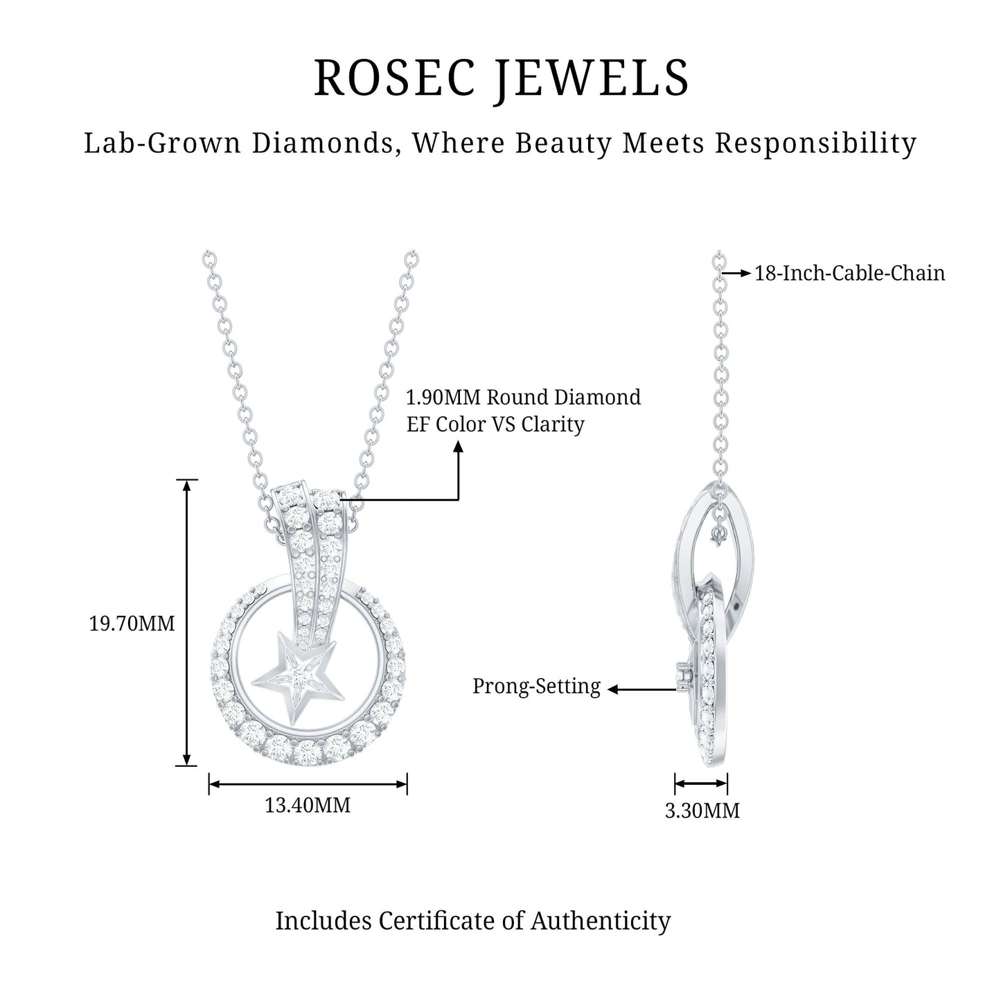 Lab Grown Diamond Star Circle Necklace With Decorated Bail