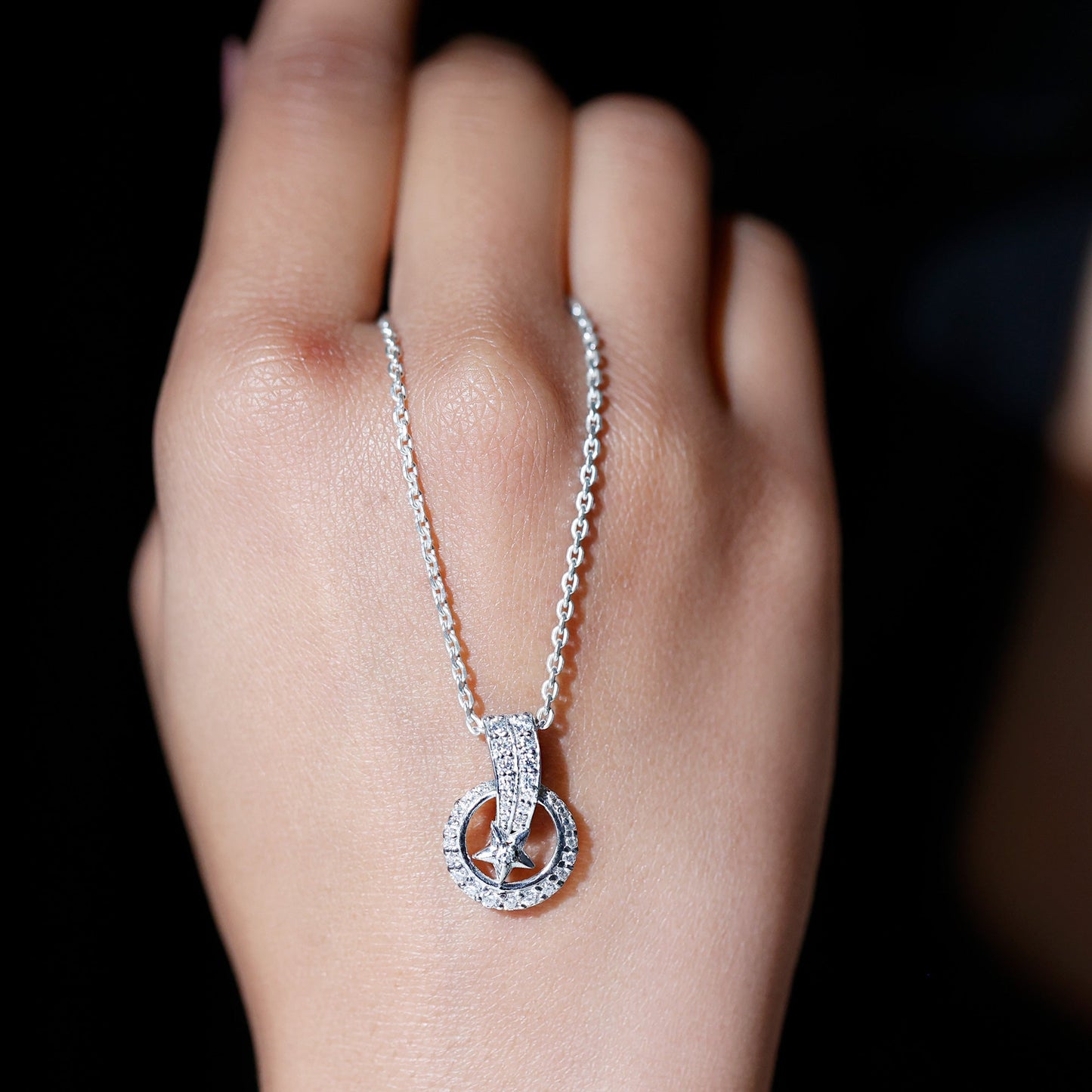 Lab Grown Diamond Star Circle Necklace With Decorated Bail