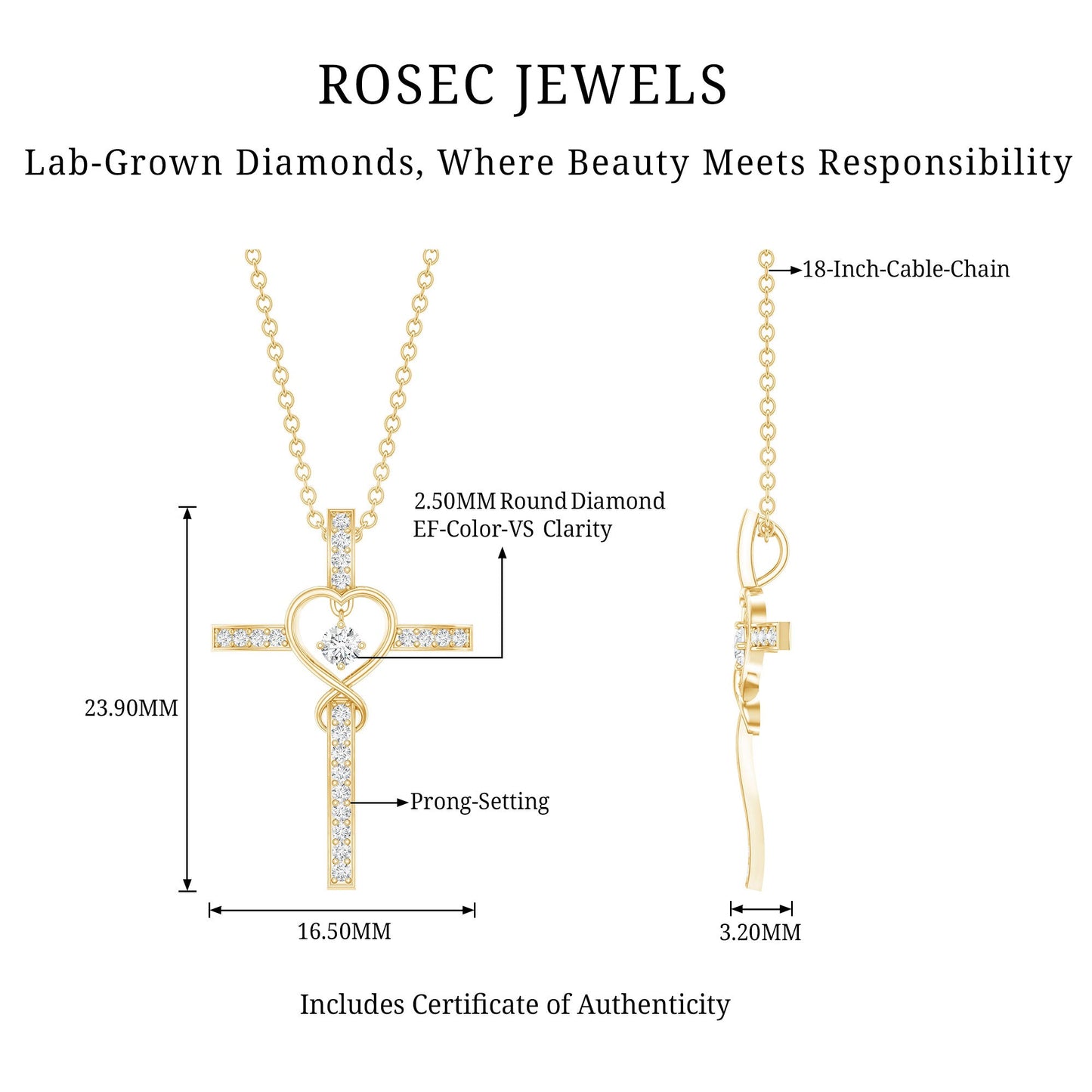 Certified Lab Grown Diamond Cross Heart Necklace