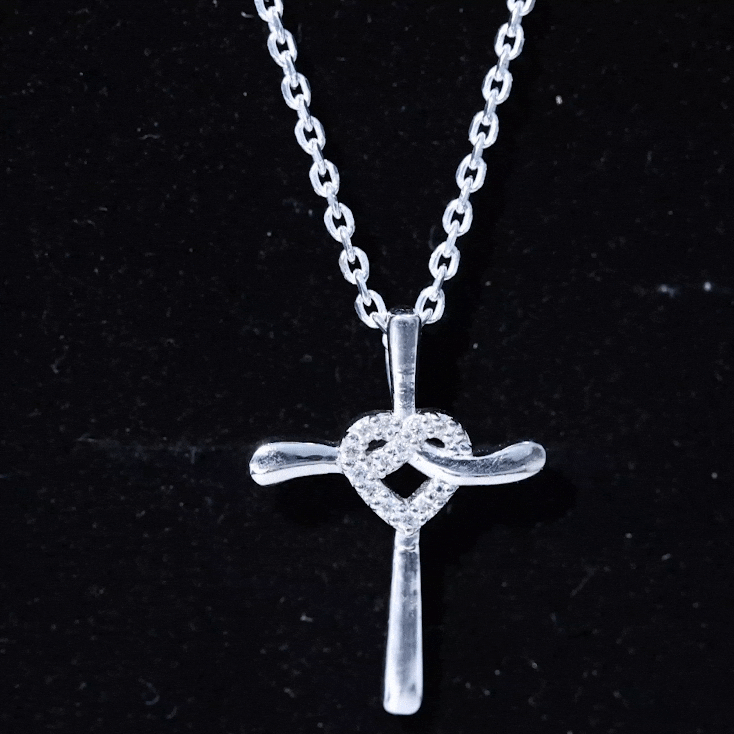Certified Lab Grown Diamond Catholic Cross Heart Necklace