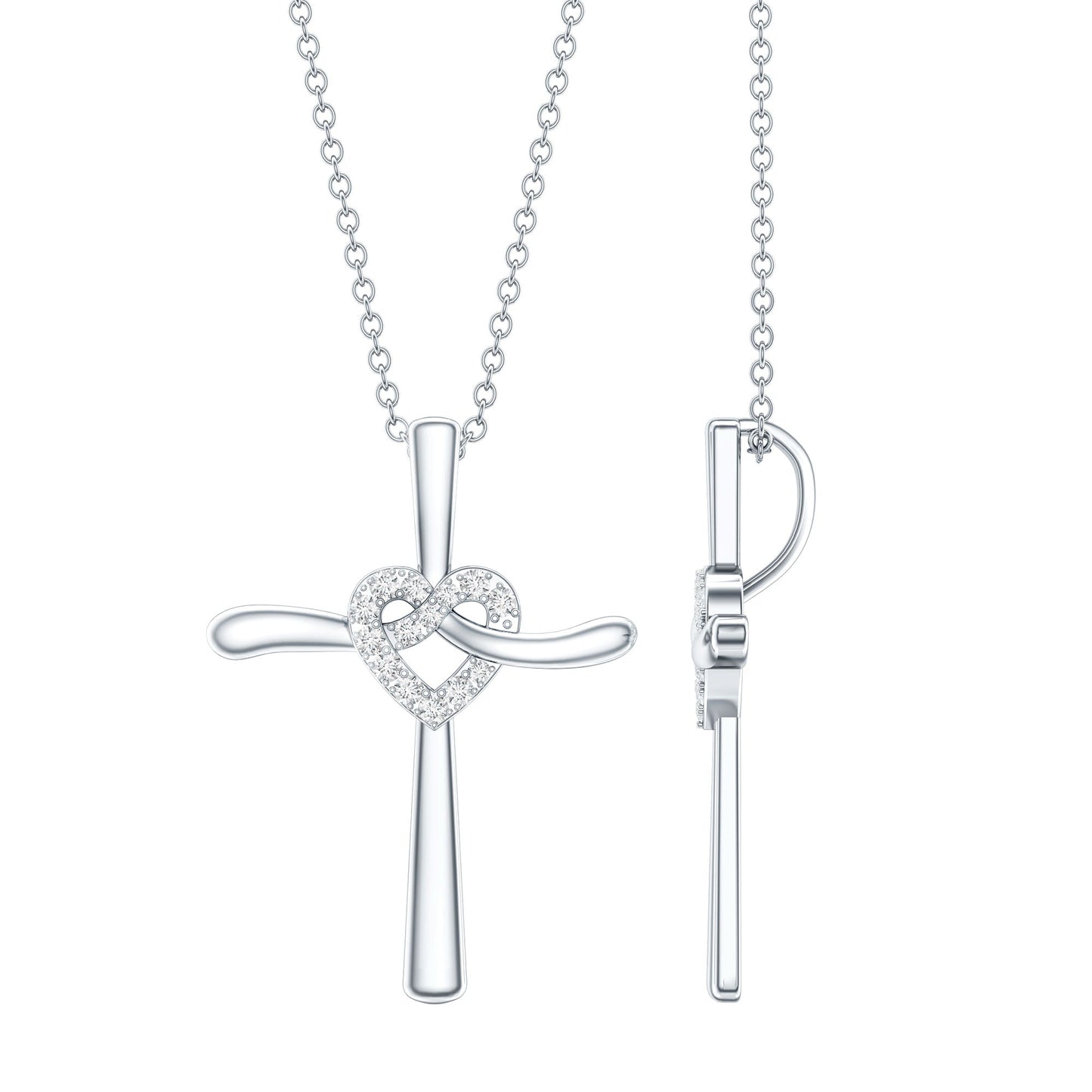 Certified Lab Grown Diamond Catholic Cross Heart Necklace