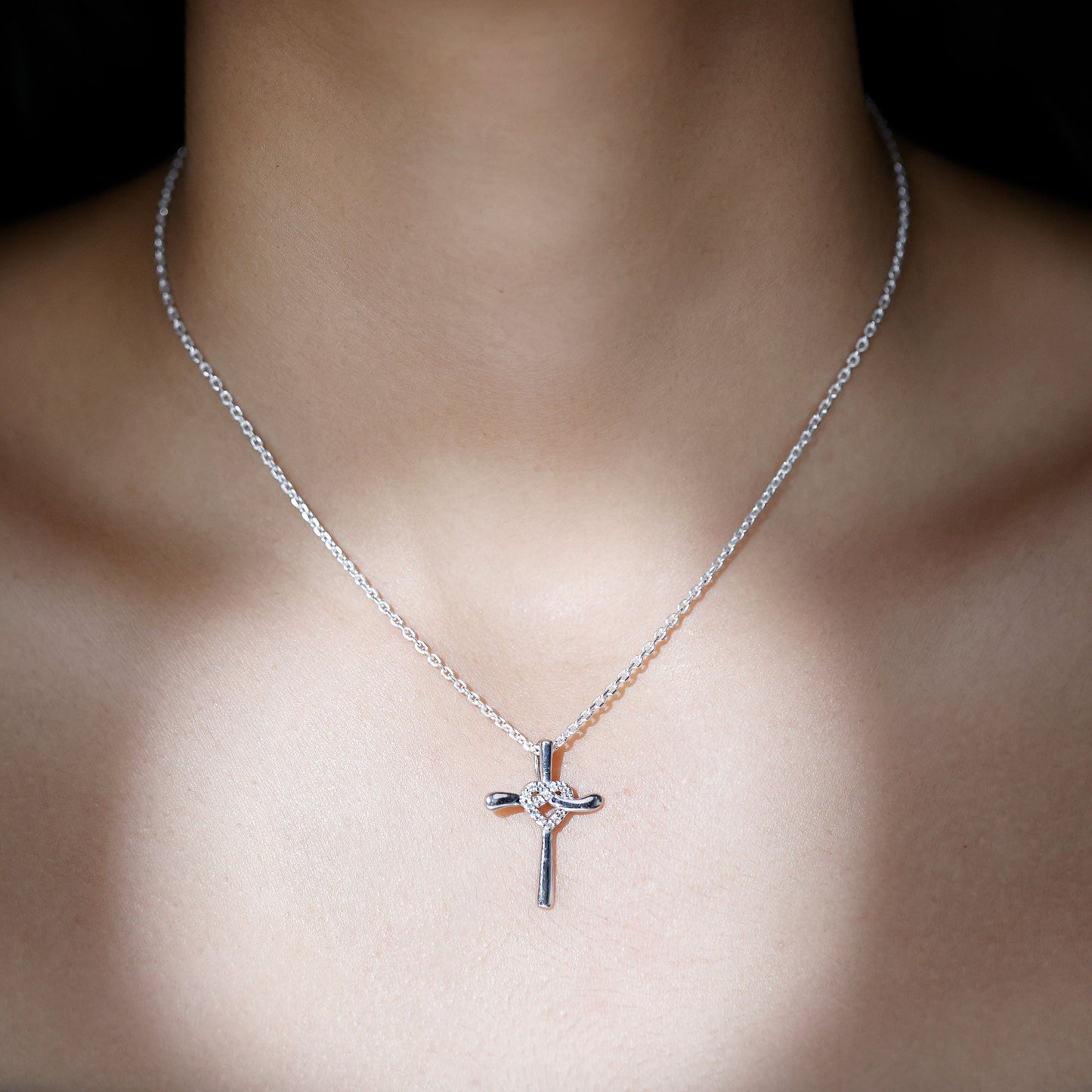 Certified Lab Grown Diamond Catholic Cross Heart Necklace