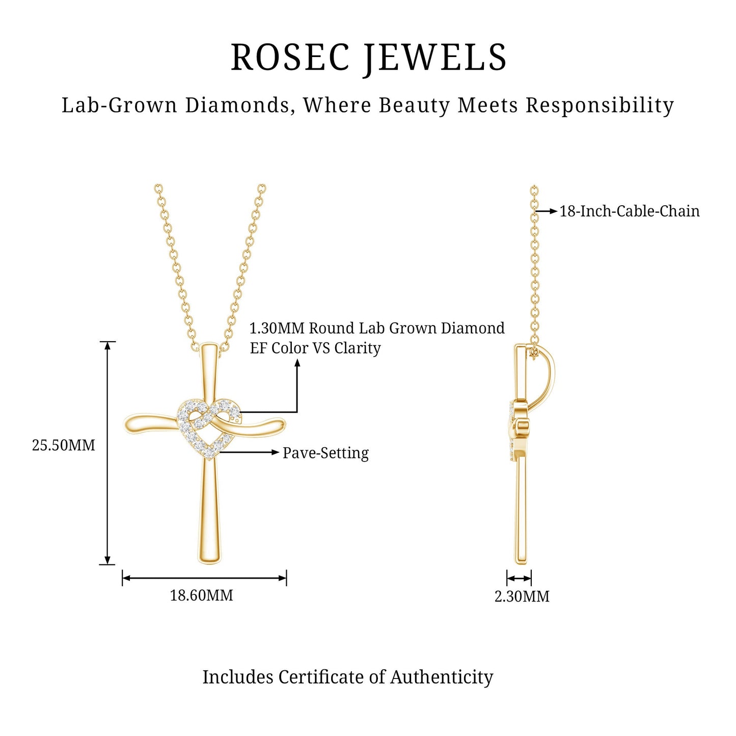 Certified Lab Grown Diamond Catholic Cross Heart Necklace