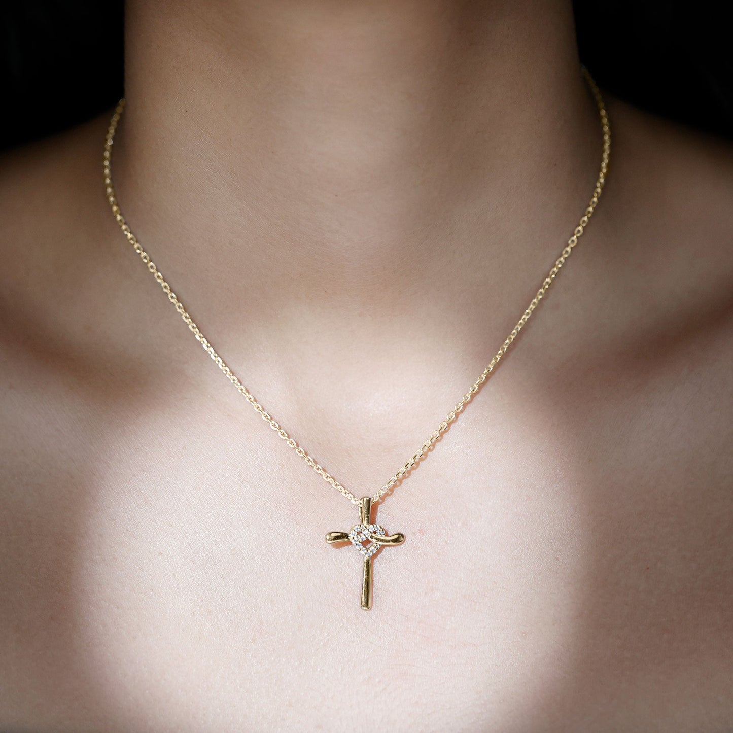 Certified Lab Grown Diamond Catholic Cross Heart Necklace