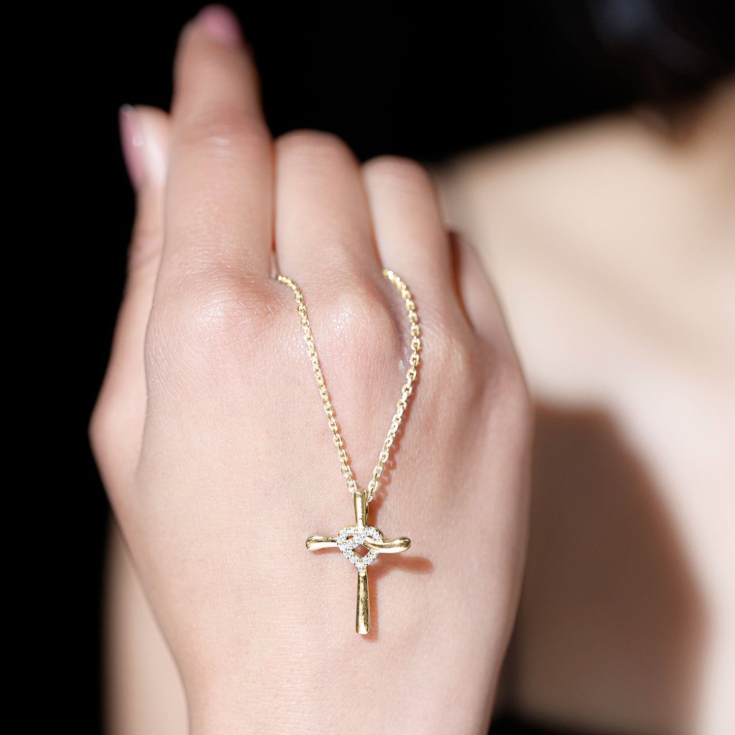 Certified Lab Grown Diamond Catholic Cross Heart Necklace