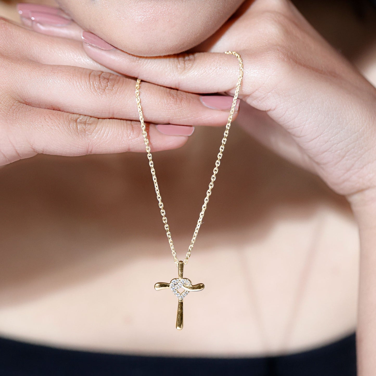 Certified Lab Grown Diamond Catholic Cross Heart Necklace