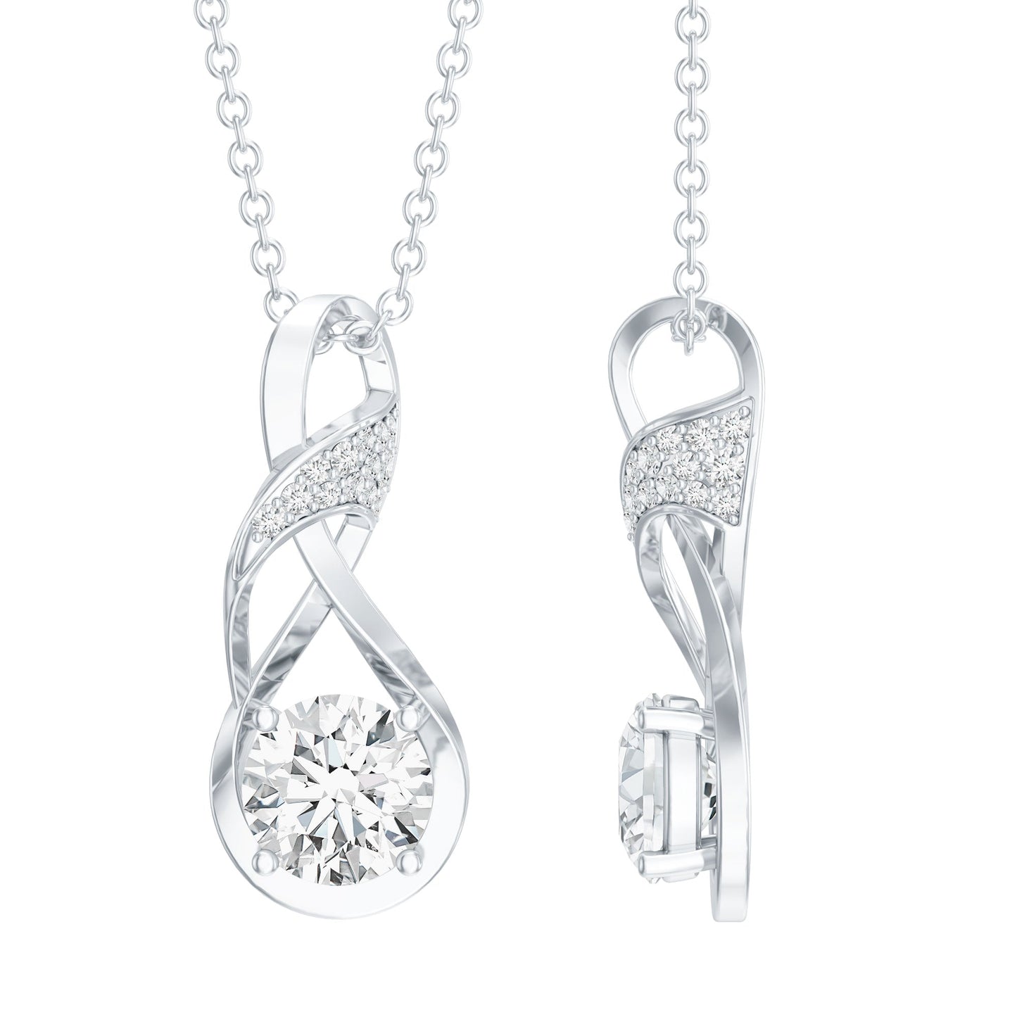 Certified Lab 0.9 Carat Round Diamond Infinity Pendant Necklace