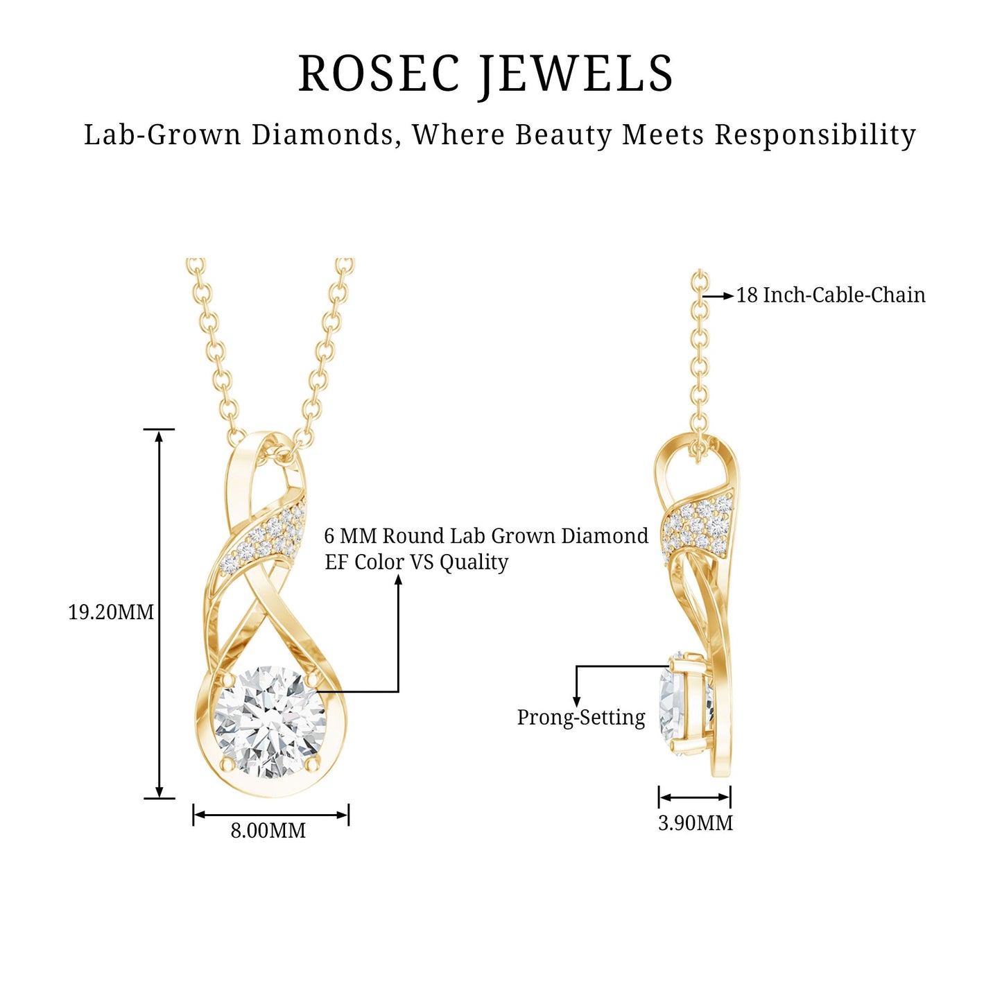 Certified Lab 0.9 Carat Round Diamond Infinity Pendant Necklace
