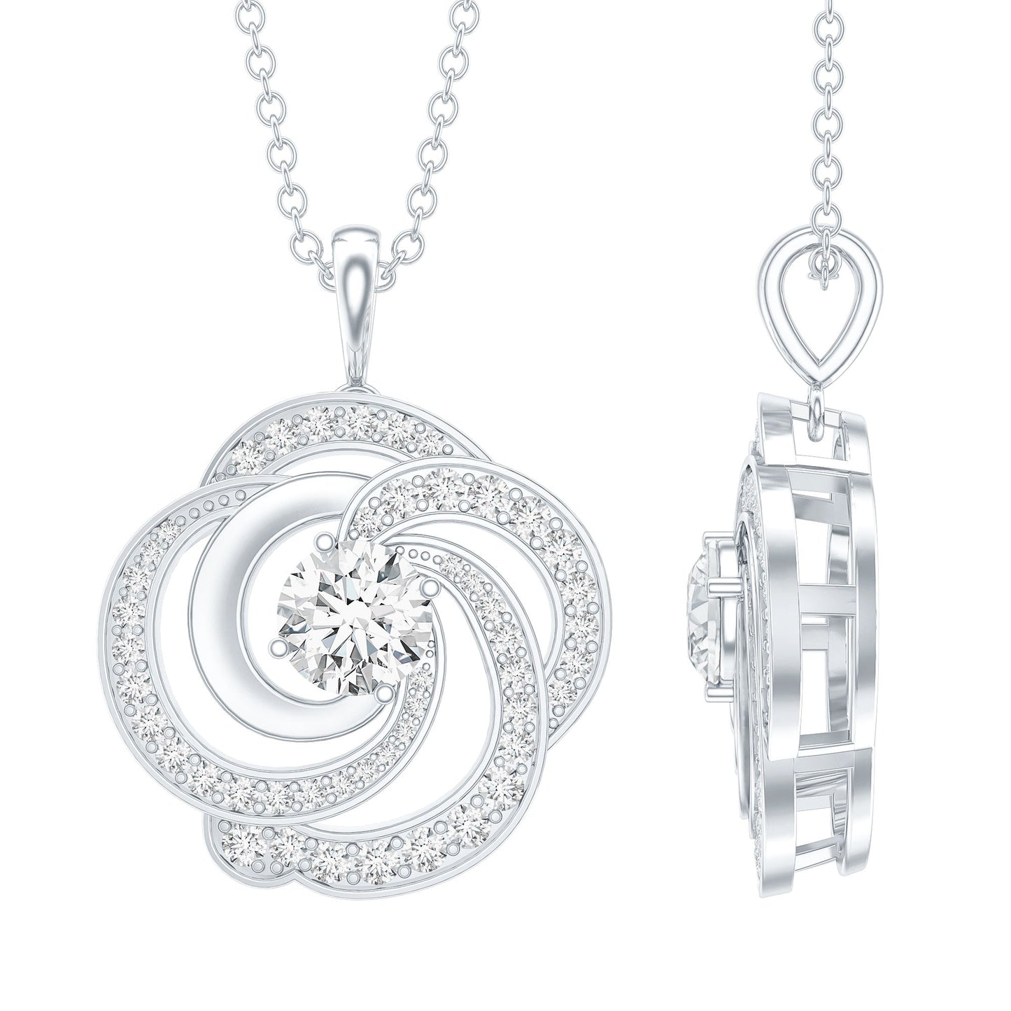 Lab Grown Diamond Prong Set Flower Pendant Necklace