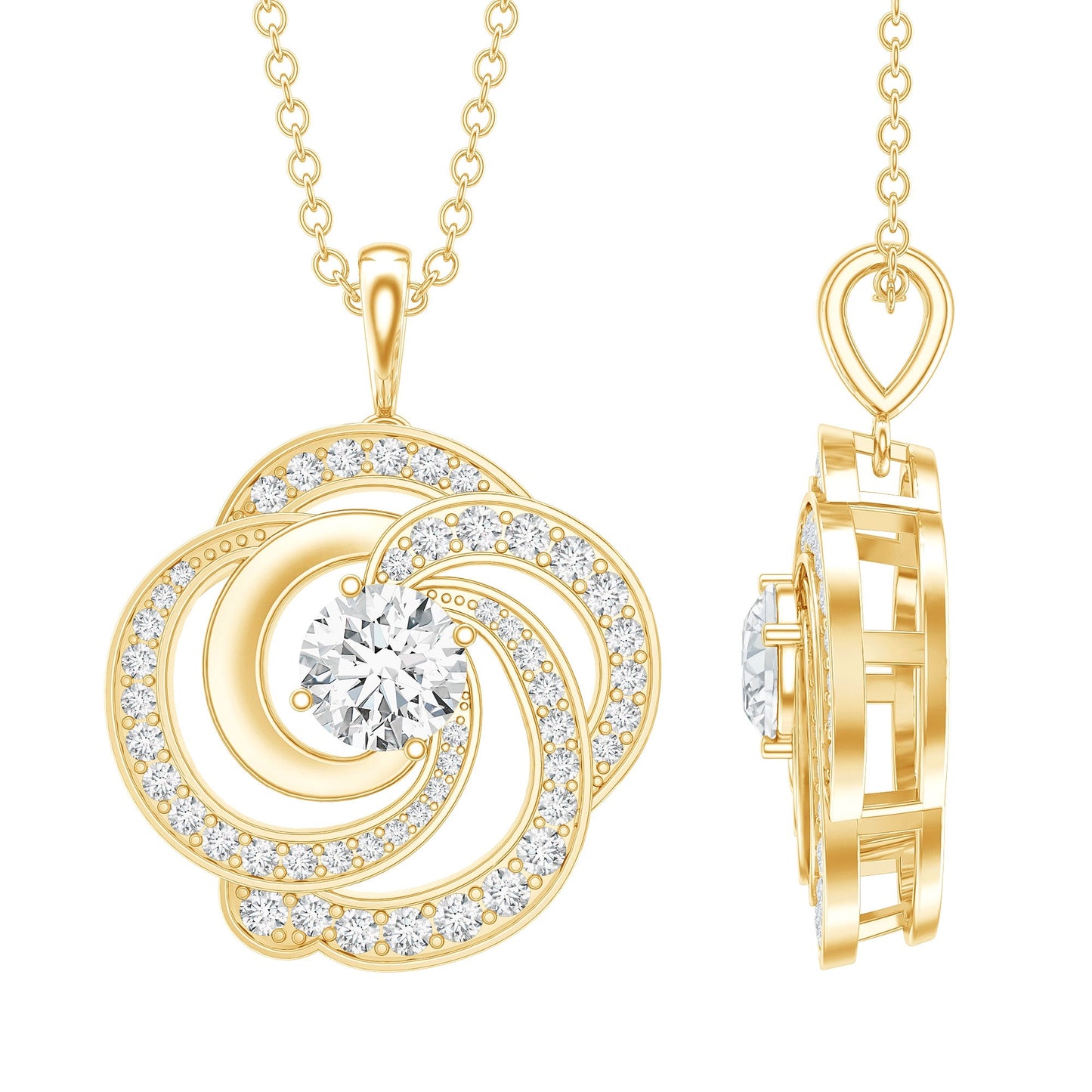 Lab Grown Diamond Prong Set Flower Pendant Necklace