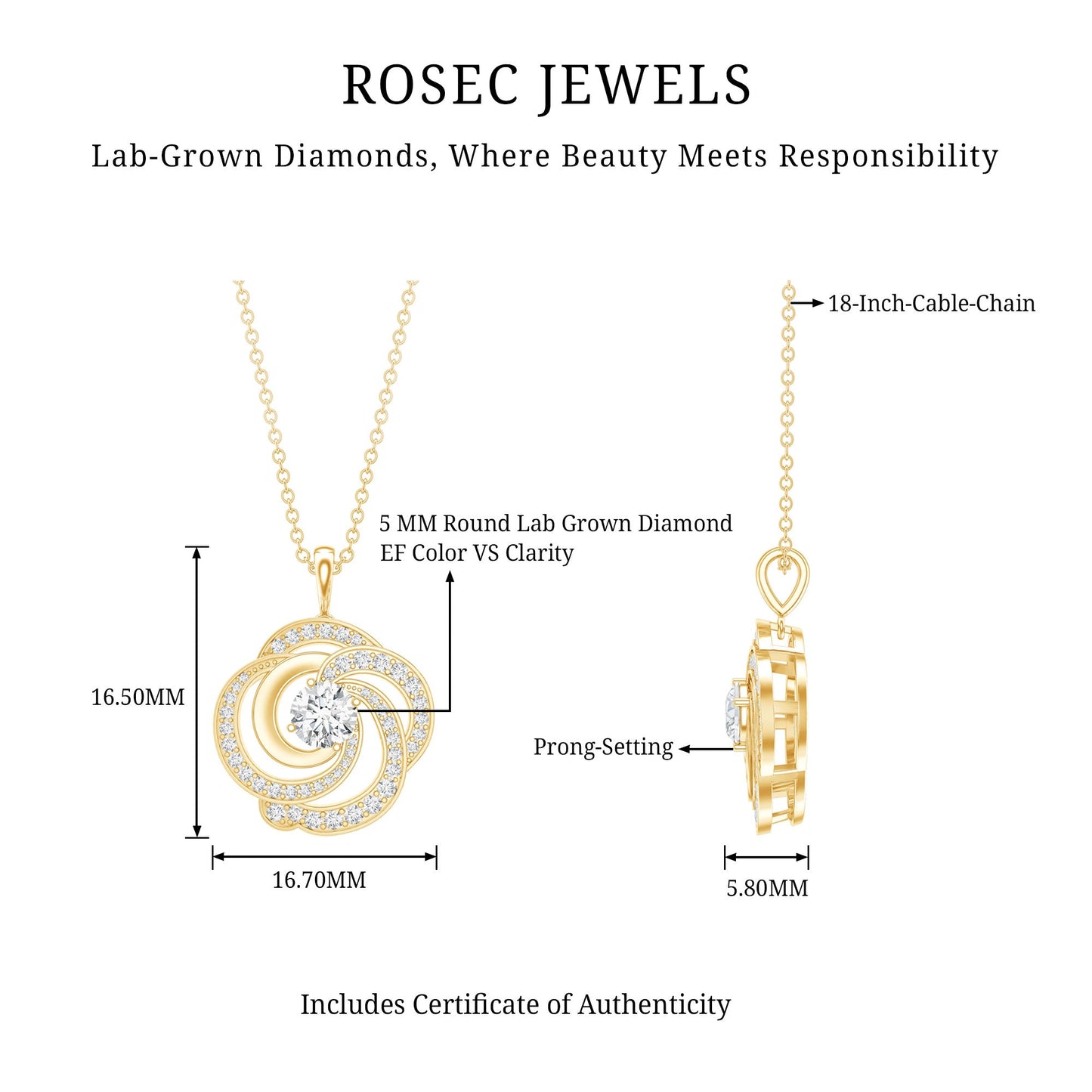 Lab Grown Diamond Prong Set Flower Pendant Necklace
