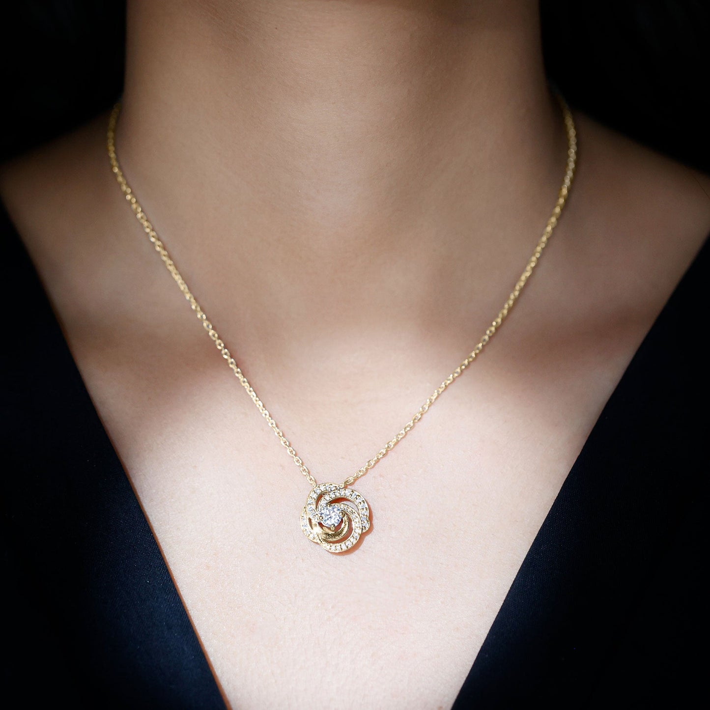 Lab Grown Diamond Prong Set Flower Pendant Necklace