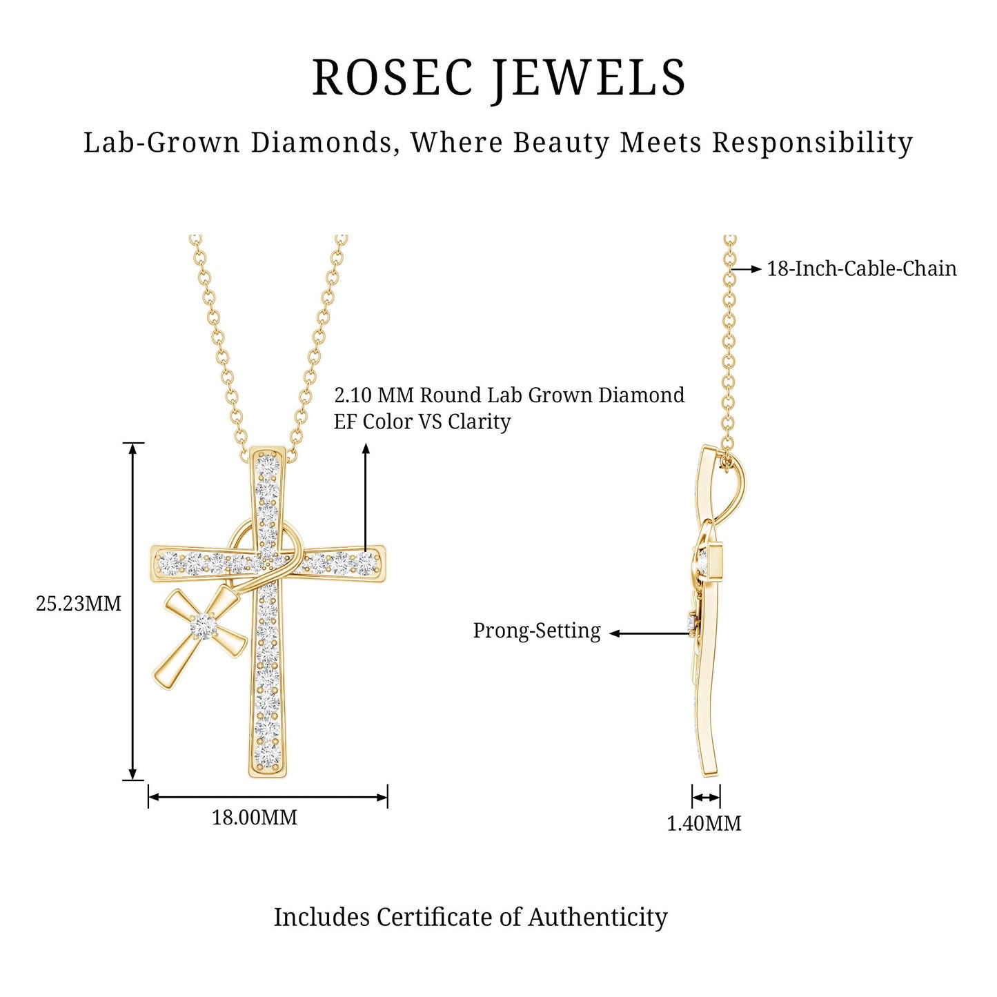 Pave Set Lab Grown Diamond Double Cross Charm Necklace